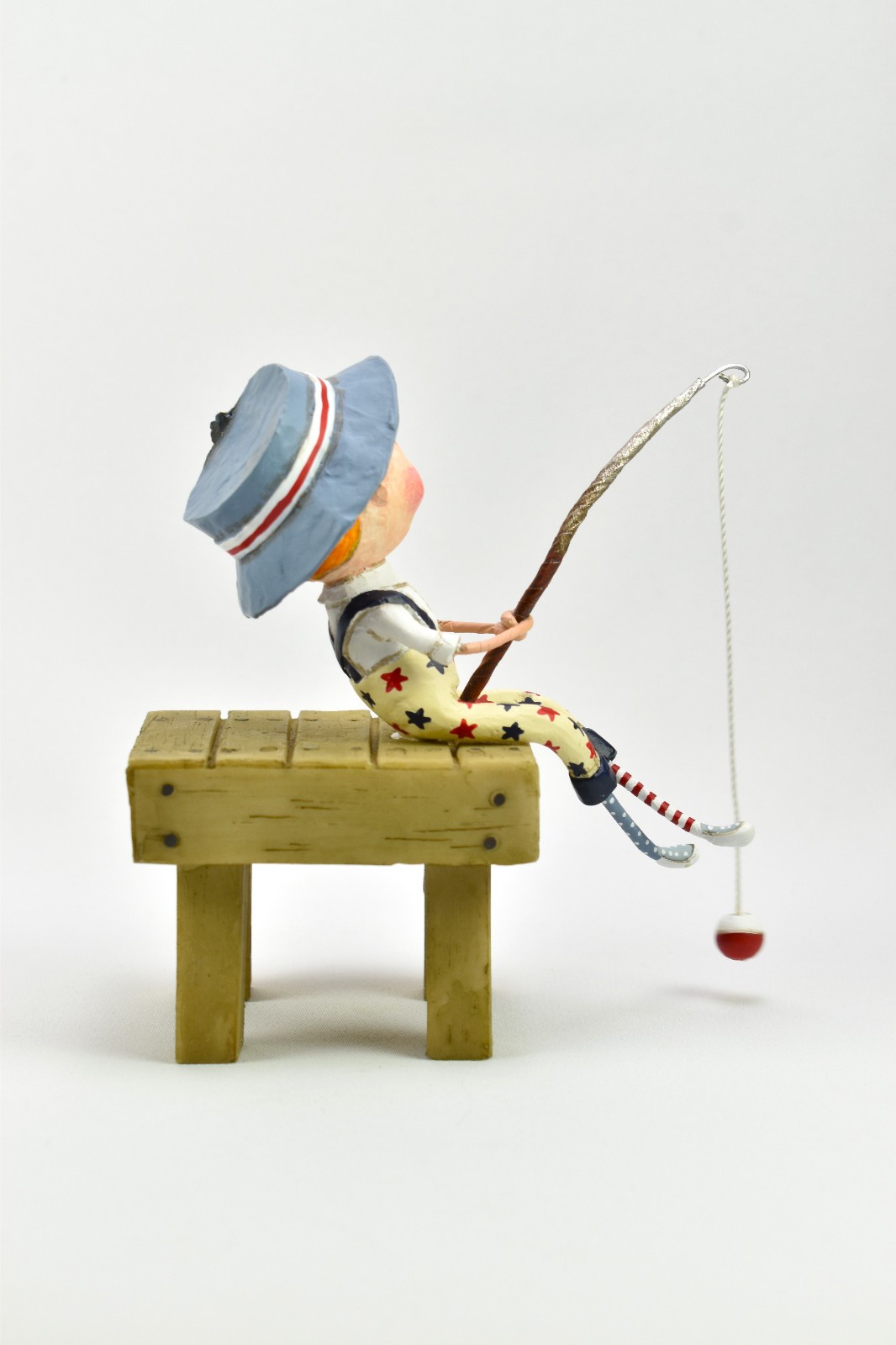 Lori Mitchell, (2) Two Gone Fishin Figurines Folk Art Fishing Figures #11079