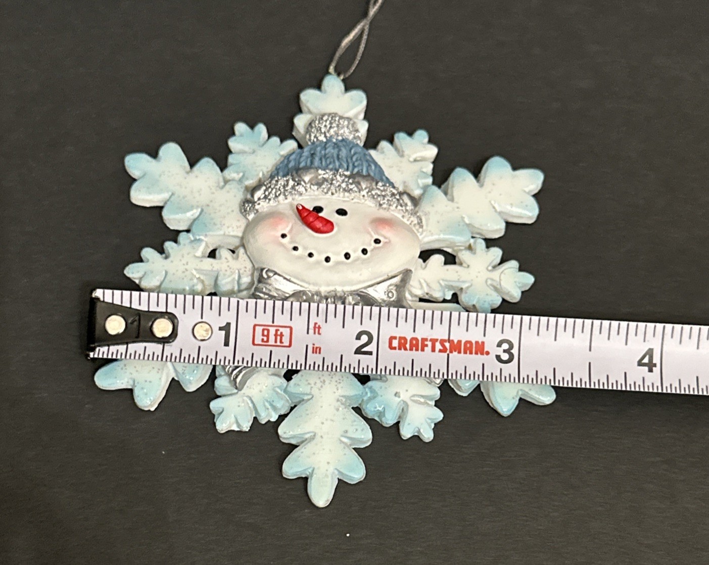 VTG Blue/White 4″ Snowflake Snowman Christmas Ornament w/Blue Knit Cap