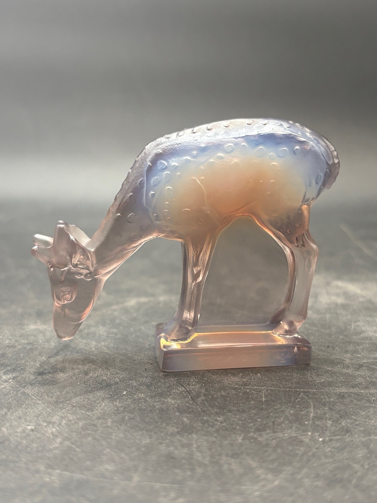 Vintage Lalique France Lilac Fawn Deer Crystal Figurine Opalescent