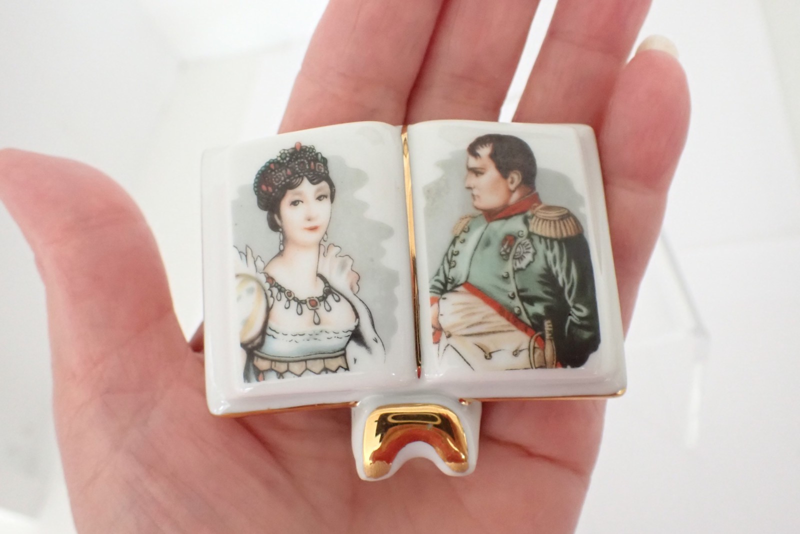 Vintage Limoges France Porcelain Miniature Book Napoleon & Josephine Portrait