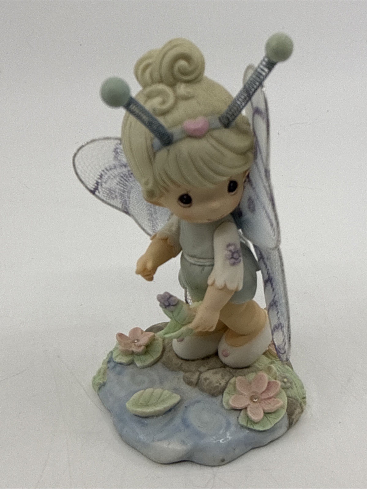 Precious Moments Cuddle Bear Collection Fairy Girl butterfly Lily Pads 4” Tall