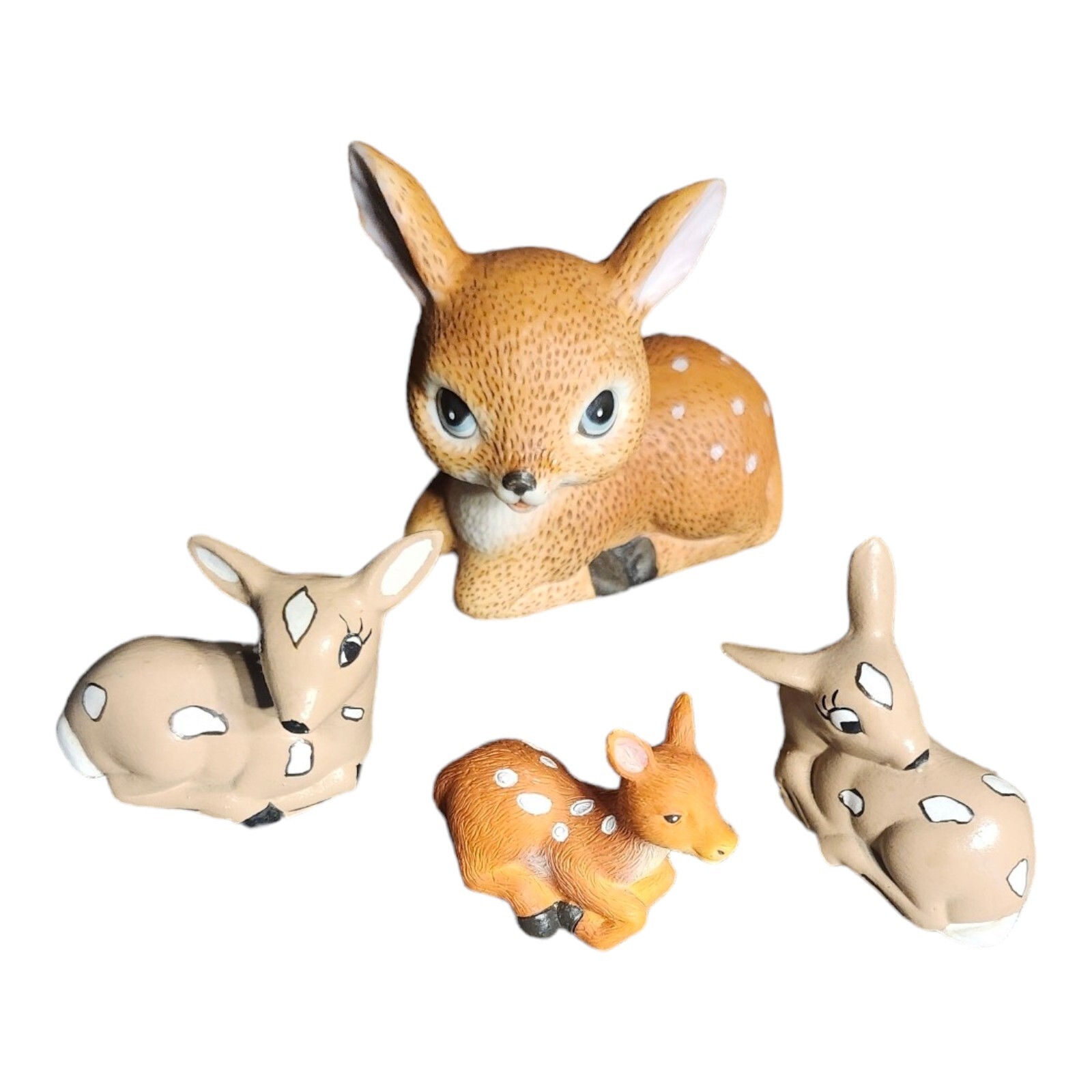 4 Vintage Fawn Figurines HOMCO and Hobbyist Made Resin Baby Deer 1.75″ -3.25″