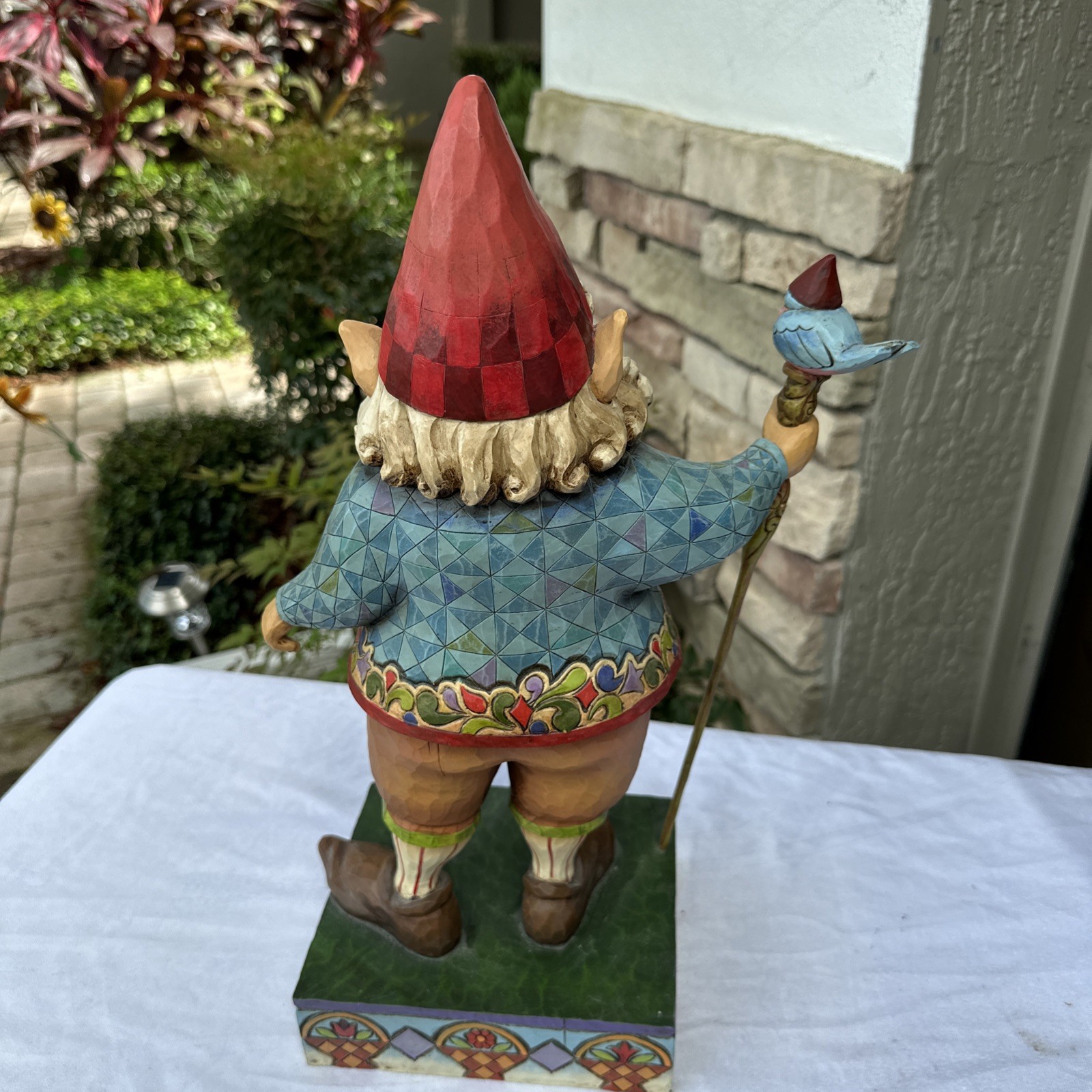 Jim Shore Garden Gnome Elf Blue Bird Staff Large 19″ #4007763 Indoor Outdoor