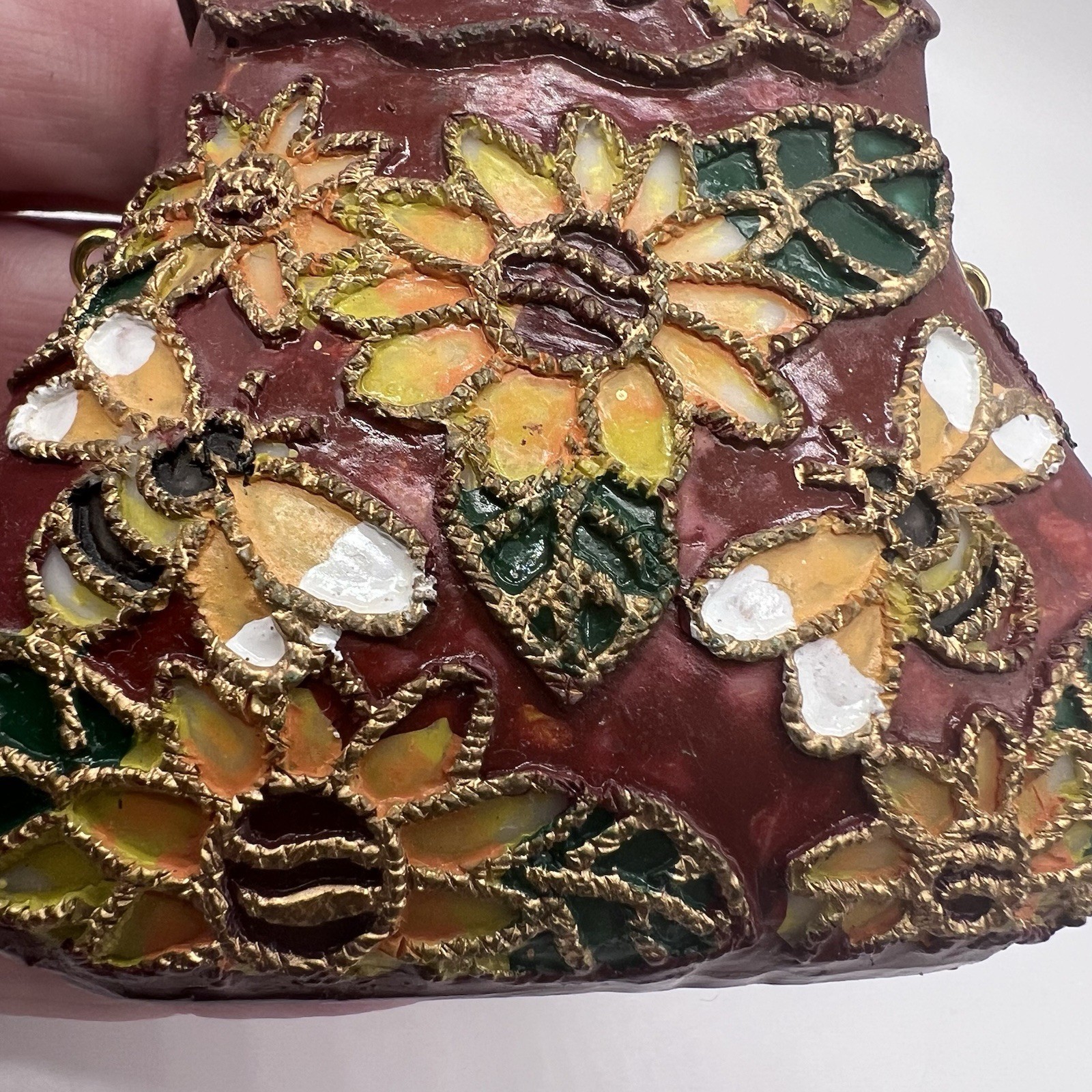 Nostalgia Miniature Handbag Purse Honey Bee Sunflower Resin Collectible Vintage