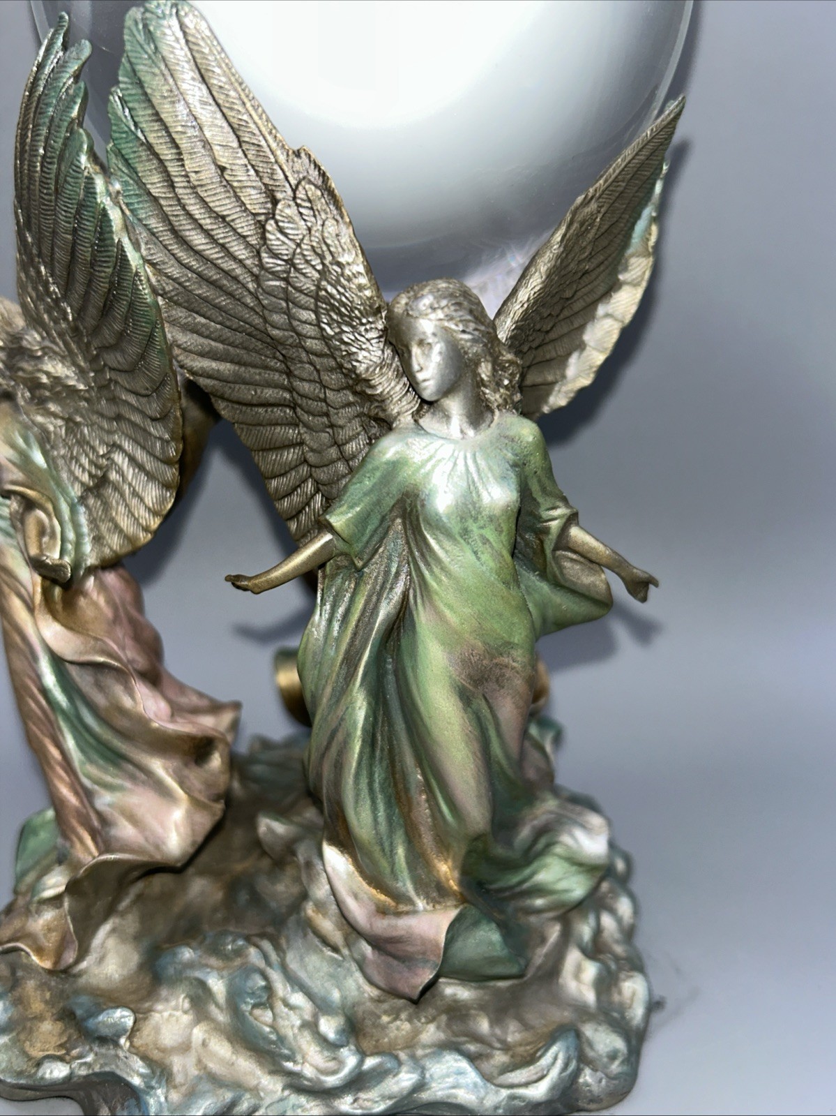 Franklin Mint Angels of Hope Crystal Ball Fine Pewter By Jeane Dixon 8.5”Tx5”D