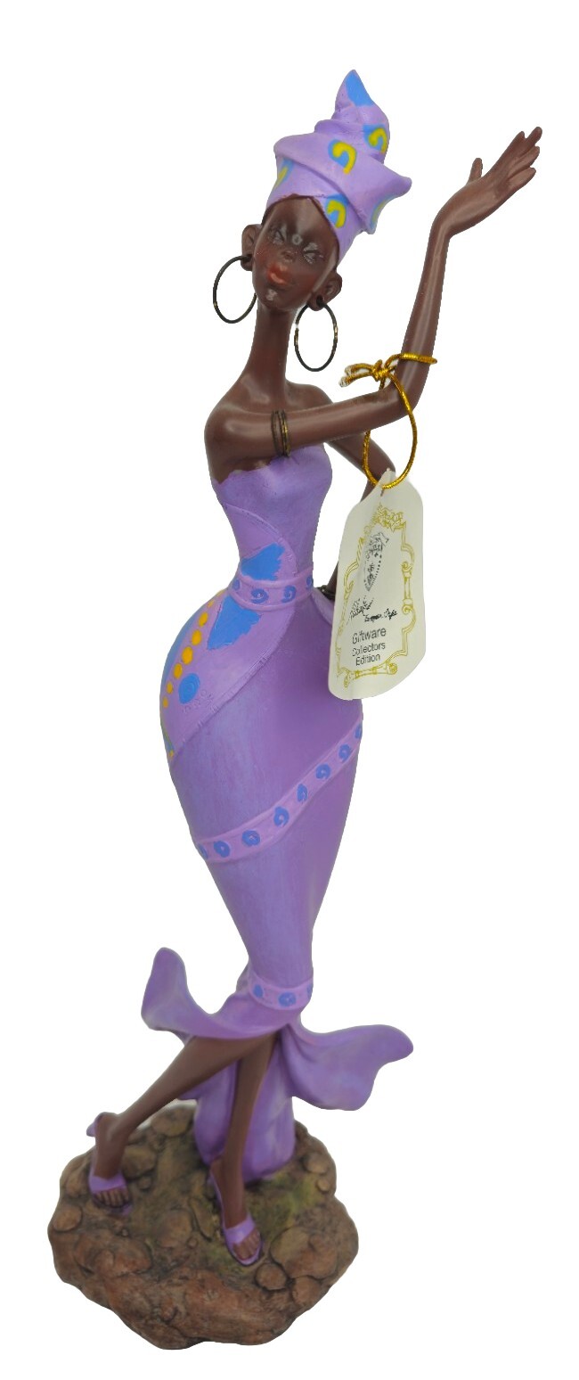 Turtle King Corp. African American Woman In Purple Dress Sculpture Figurine 14″