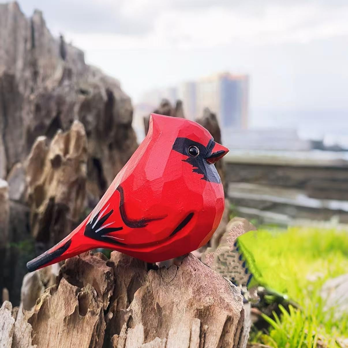 Hand-Carved Wooden Northern Cardinal Figurine, Red Bird Memorial Gift, Sympat