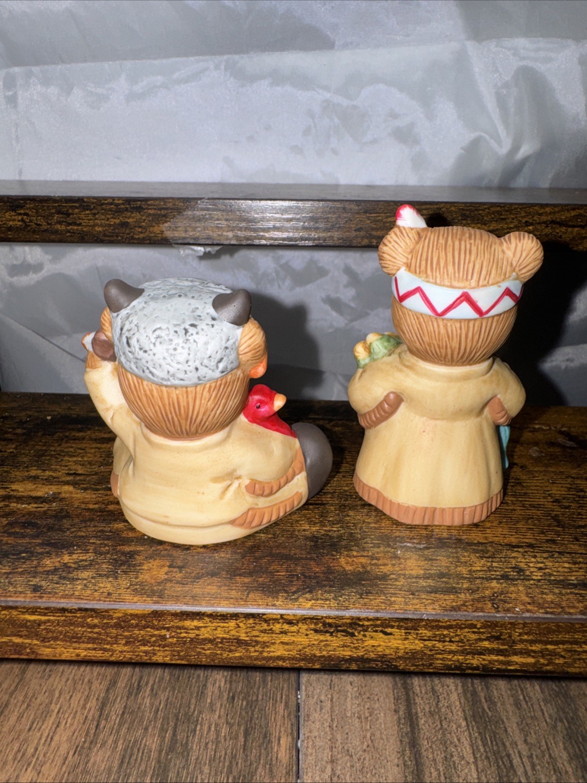 Two Vintage Thanksgiving Bears Ceramic Figurines Homco #1413