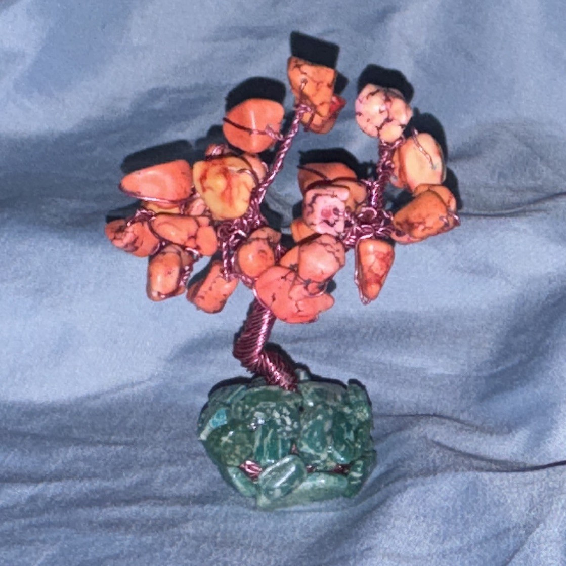 Handmade Gemstone Wire Tree Sculpture pink Green Nature Theme Decorative