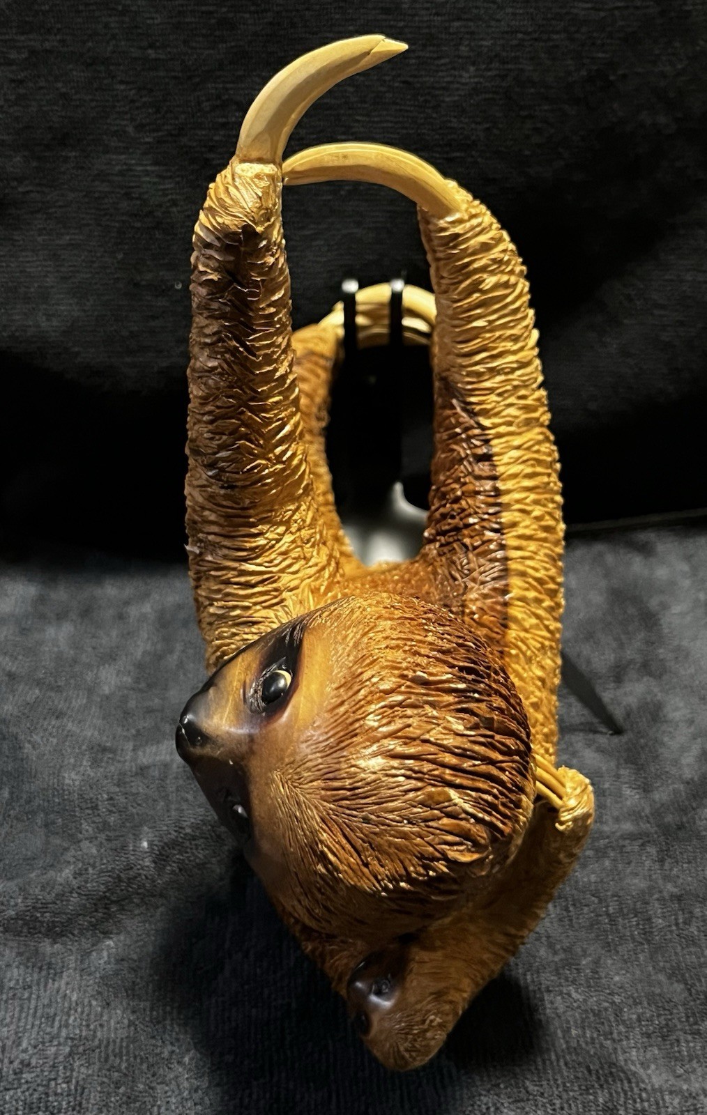 11” Inch Resin Or Polymer Clay Three-Toed Sloth w/Real Wooden Claws And Baby.