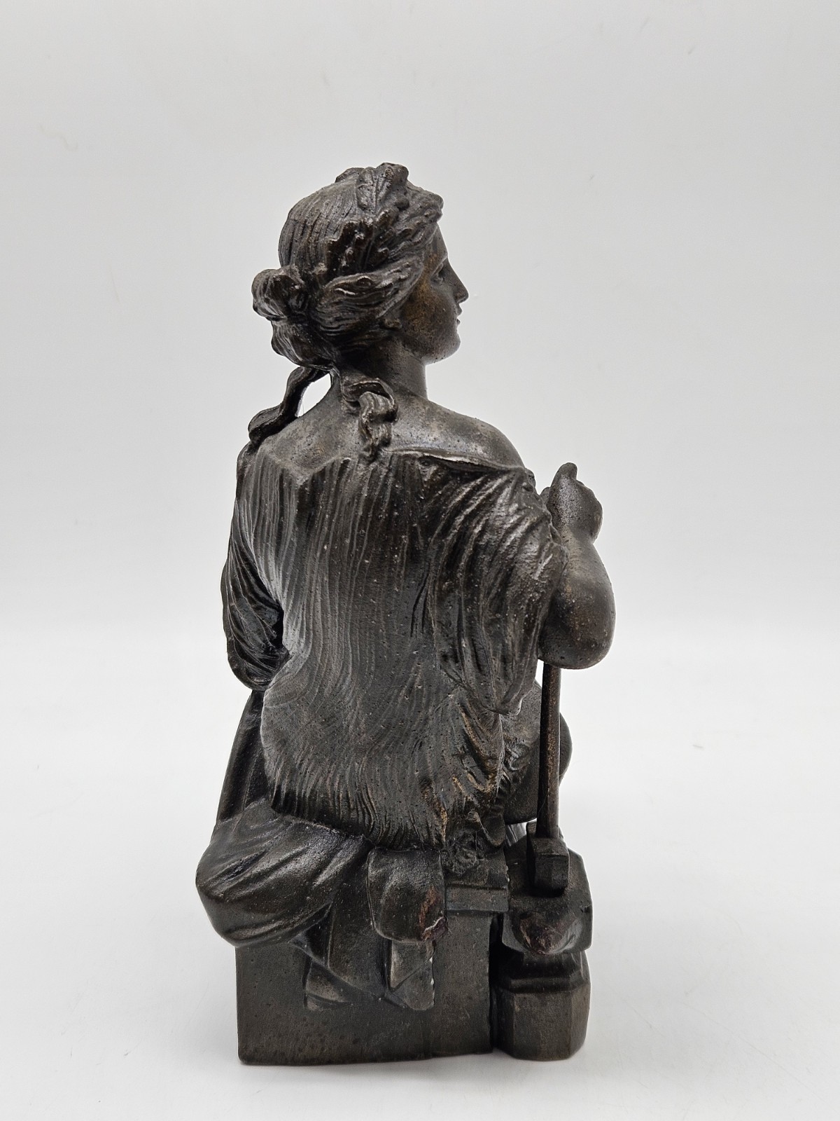 Cast Metal Mantle Clock Topper Statue Figurine Lady Greek Roman Seated Style Vtg