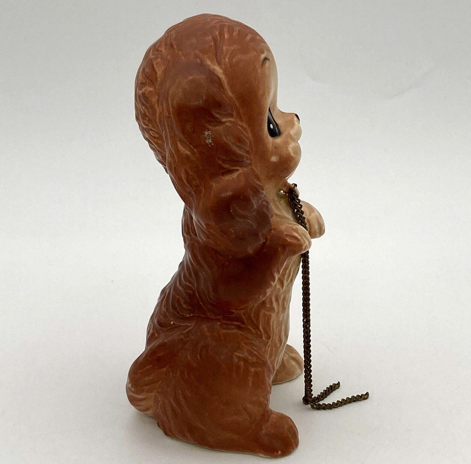 Vintage Brown Kitschy Ceramic Puppy Dog Anthropomorphic With Chains MISSING PUPS