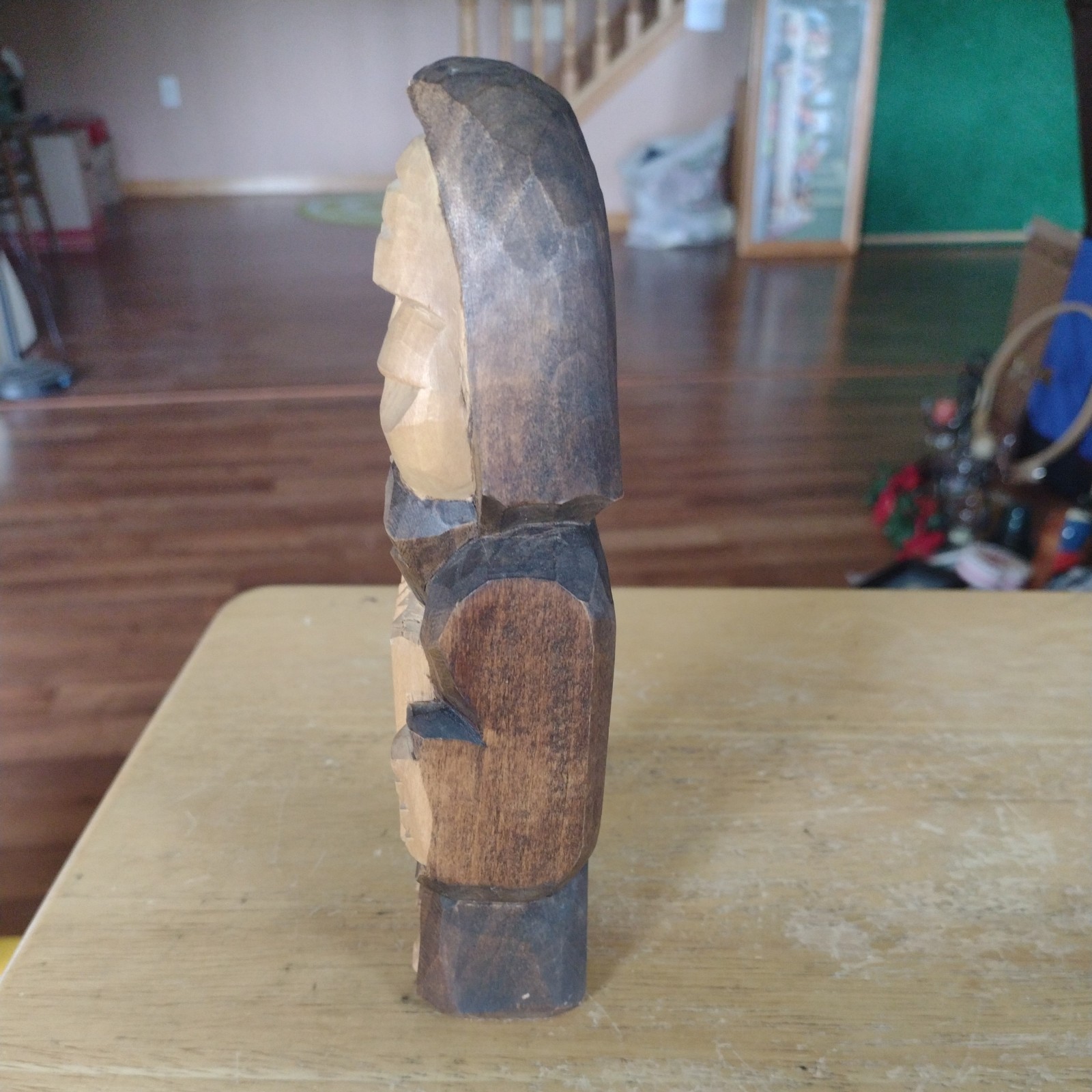 VTG Poland Sculpture Figurine Wood Carved RELIGIOUS Polish Folk Art 8”