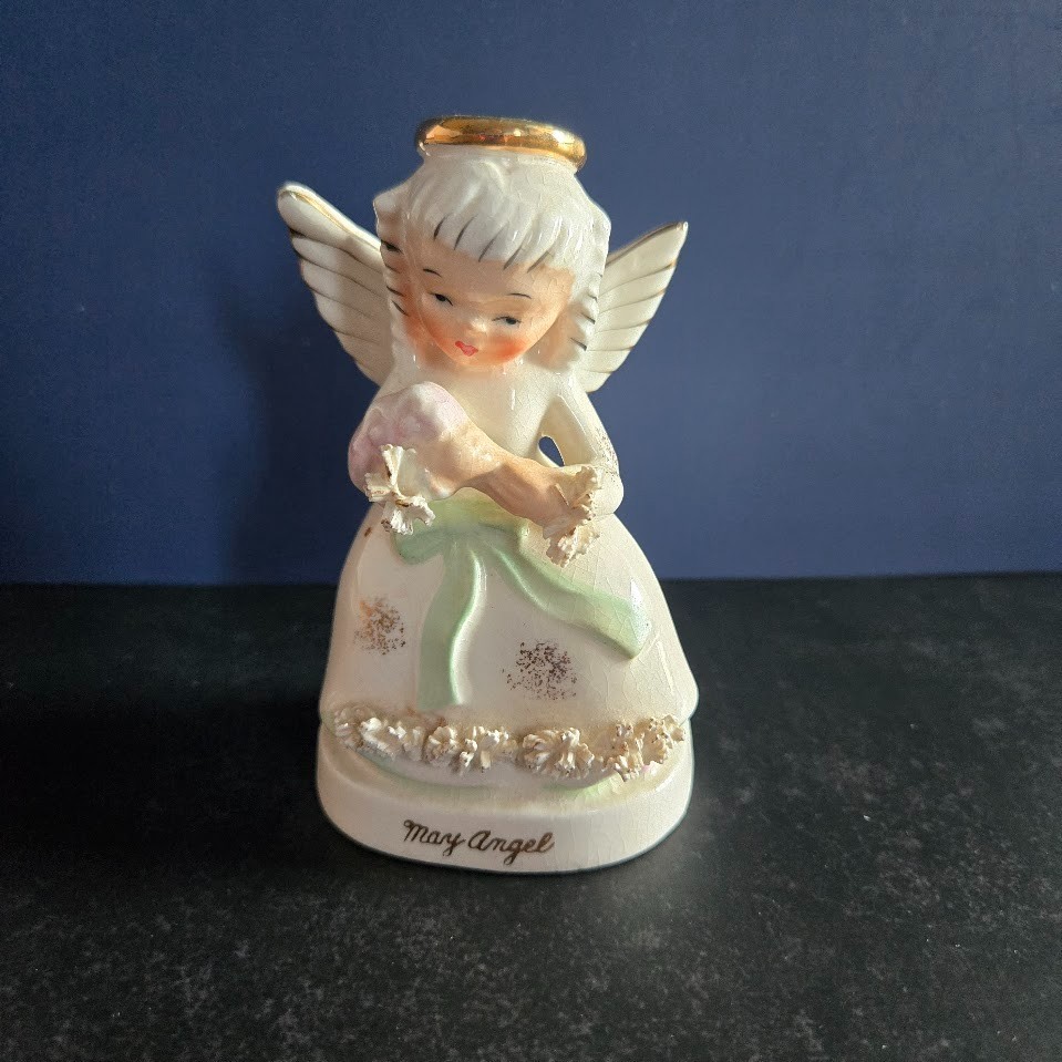 Vintage Napco May Angel Figurine Birthday Month Japan Spaghetti Trim