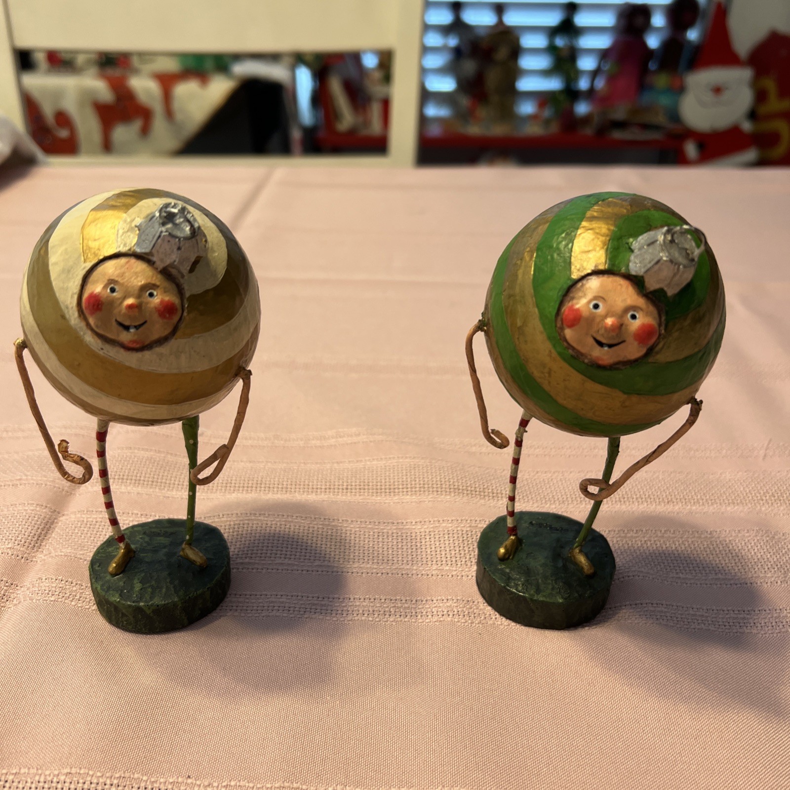 Set of 2 Lori Mitchell Christmas Ornament Ball Kids Figurines