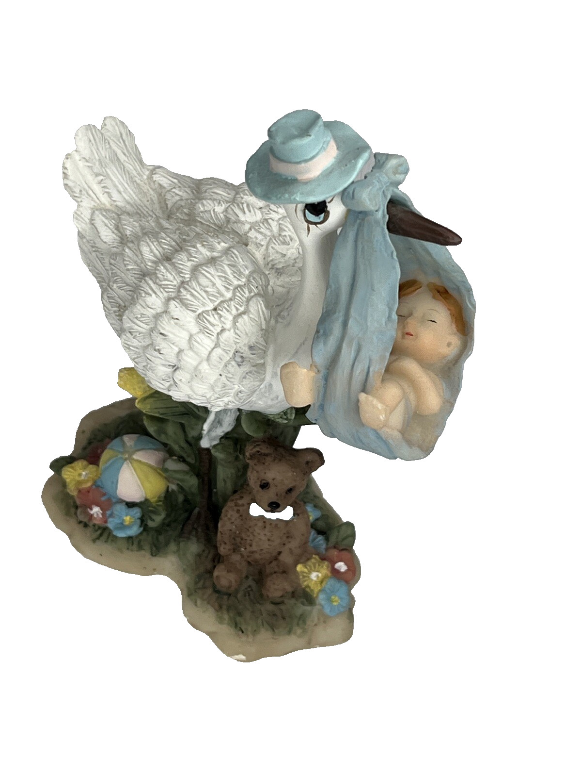 Vintage Shiah Yih Stork Bringing Baby Shower Ceramic Figurine Collectible Décor