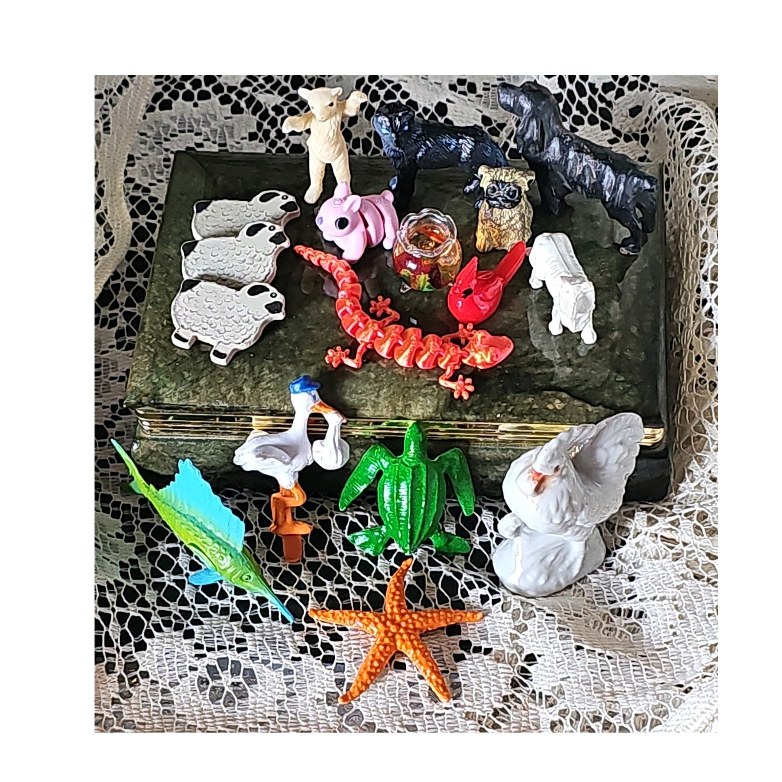 Mixed Miniature Animal Lot – Vintage Ceramic & Modern 3D Printed – 15+ Pieces