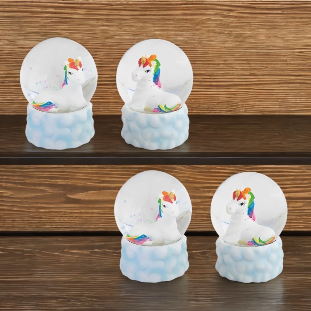 2-PC Gift Set 2-PC Set Rainbow Unicorn Glitter Snow Globe 3.25″H Ornament Decor