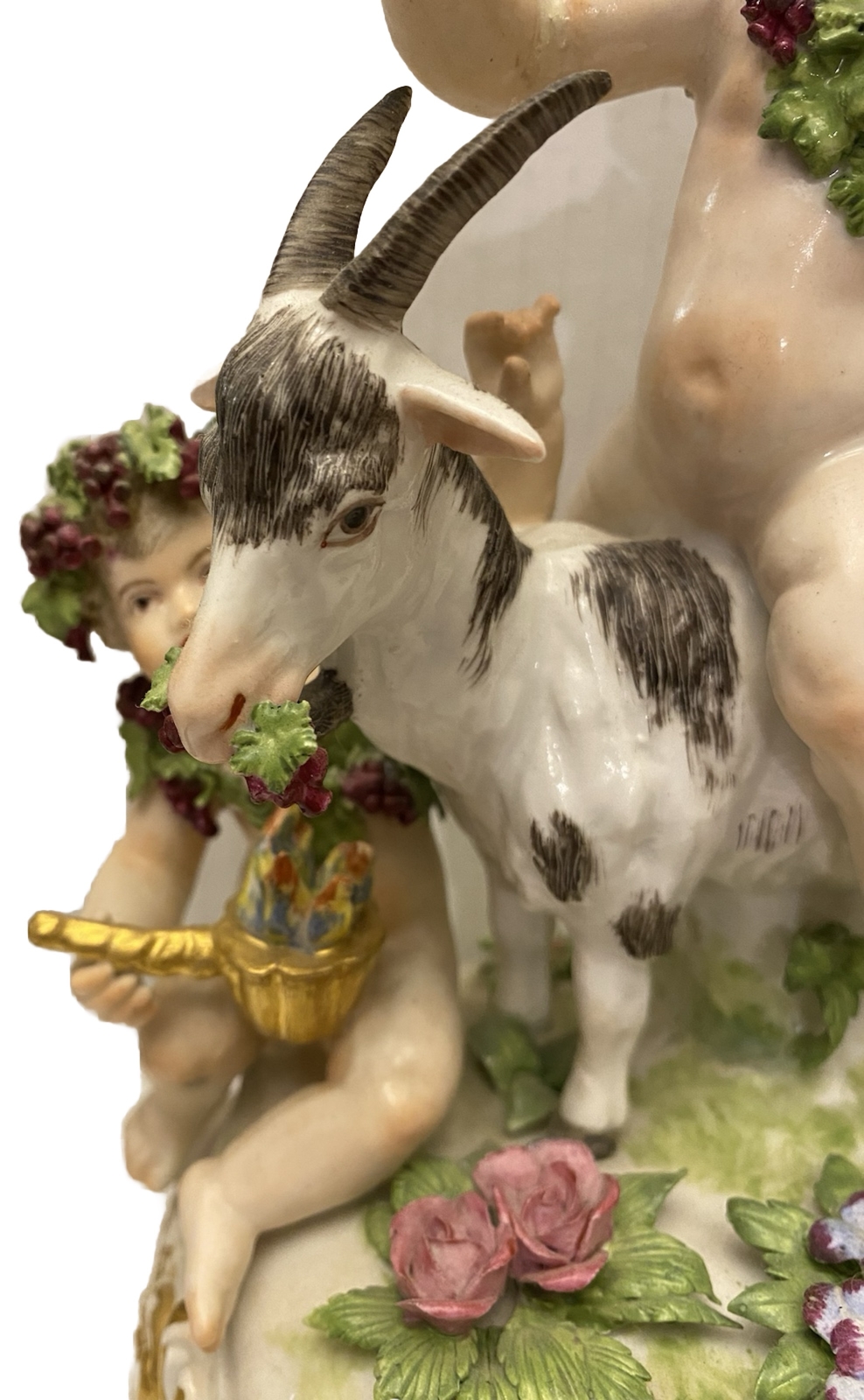 19th CENTURY FRENCH SAMSON PORCELAIN FIGURAL SCULPTURE ~ GOATS PUTTI BACCHUS