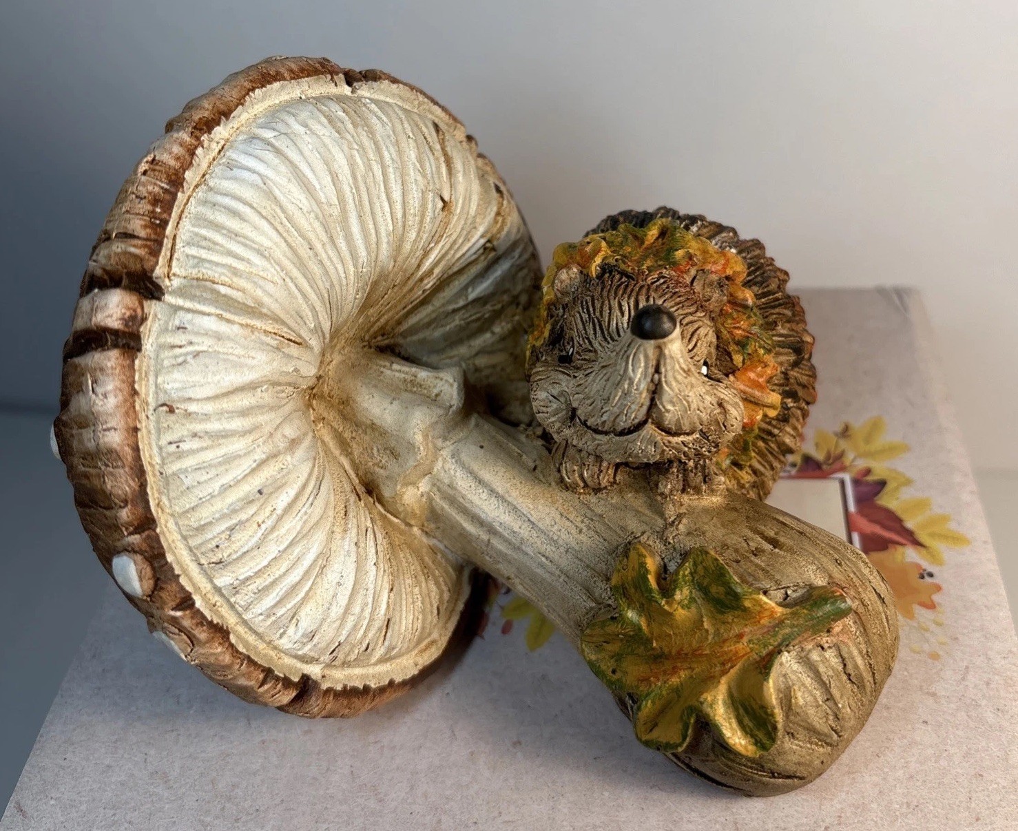 Cracker Barrel Hedgehog & Mushroom Figurine Adorable New Open Box