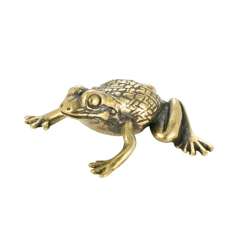 Pure Brass Frog Toad Statue Miniature Tea Pet Ornament Animal Figurine Craft Toy