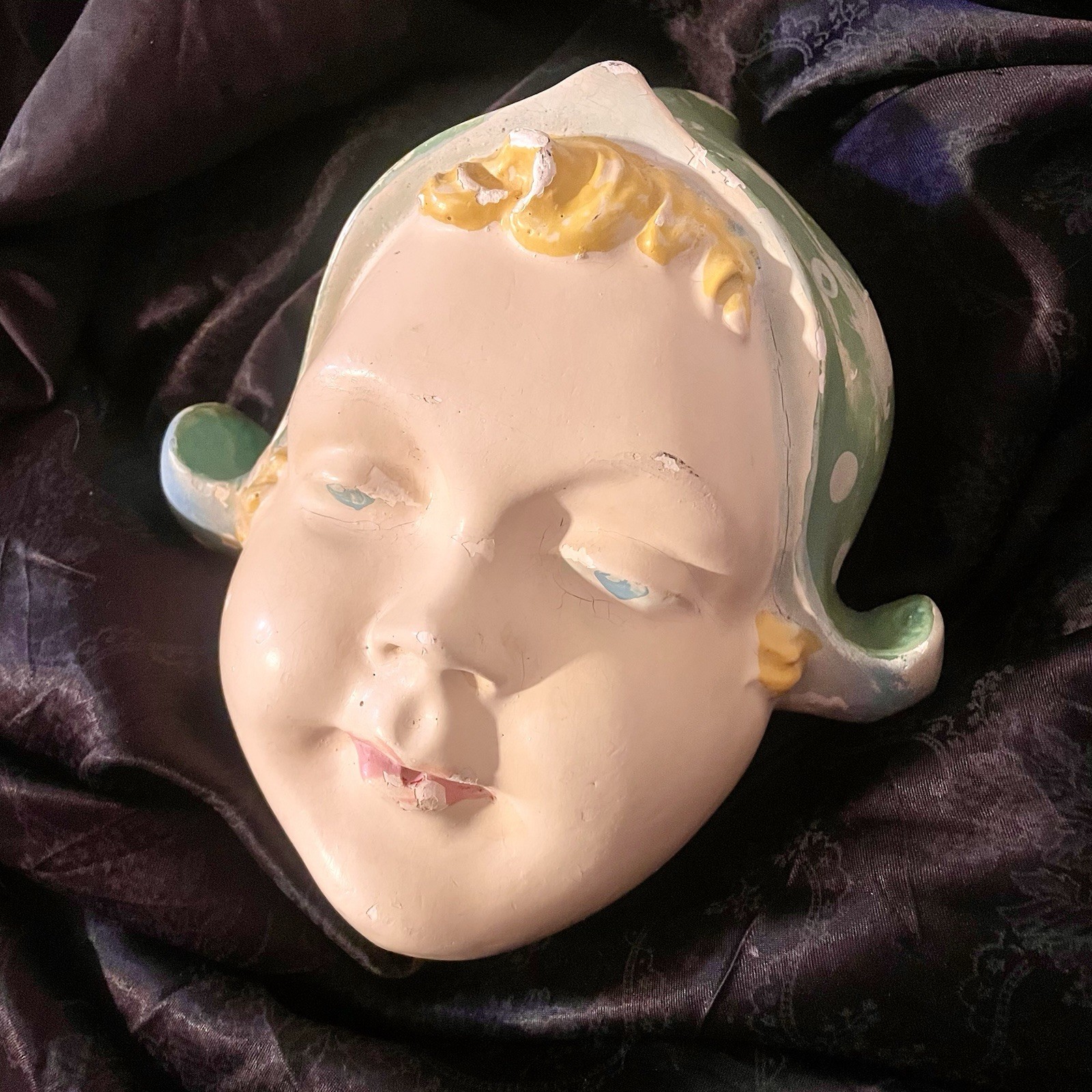 Vintage Chalkware Dutch Girl String Holder 1940s Kitschy Kitchen Decor 6.5″x7.5″