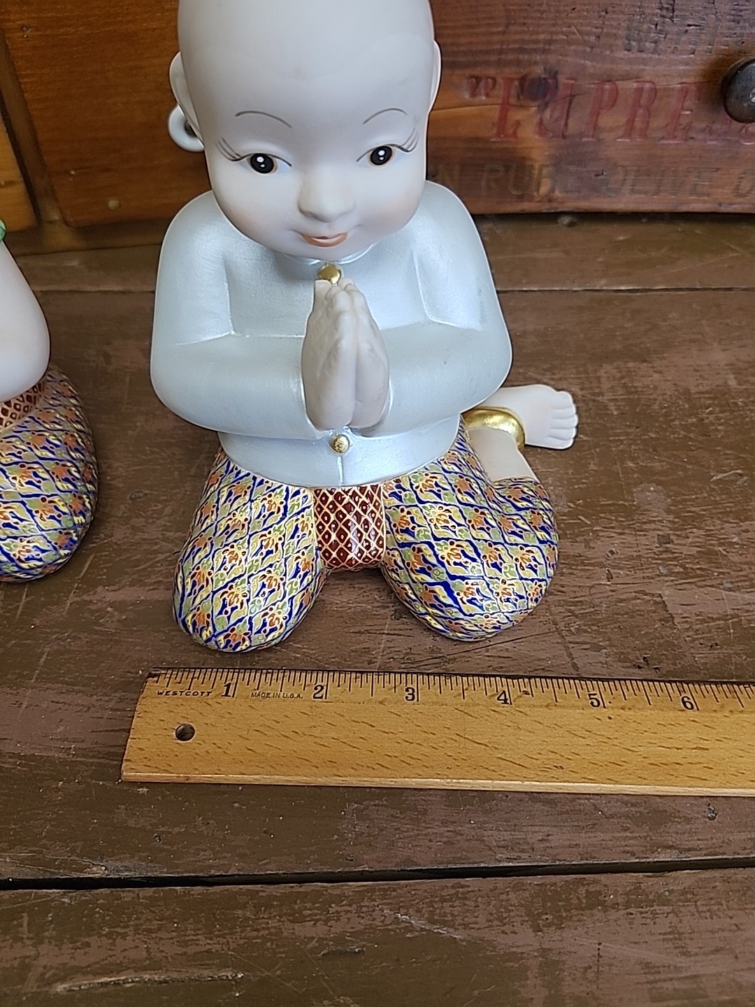 Vtg Sirin Thai Porcelain Benjarong Children Respect Wai Praying Boy Girl Figure