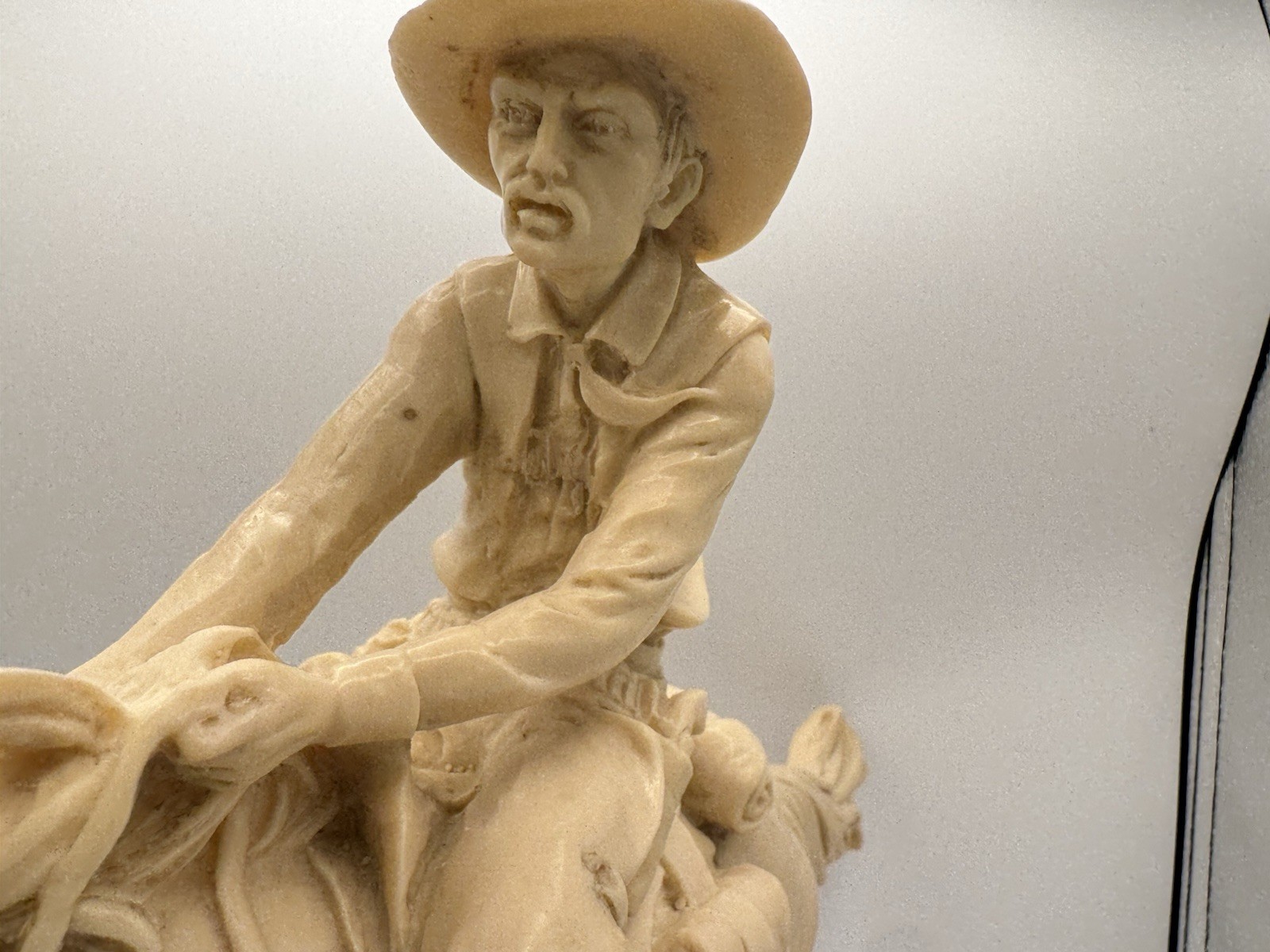 Vintage A. Santini Cowboy On Horse Statuette Italy 12” Alabaster/Black Marble