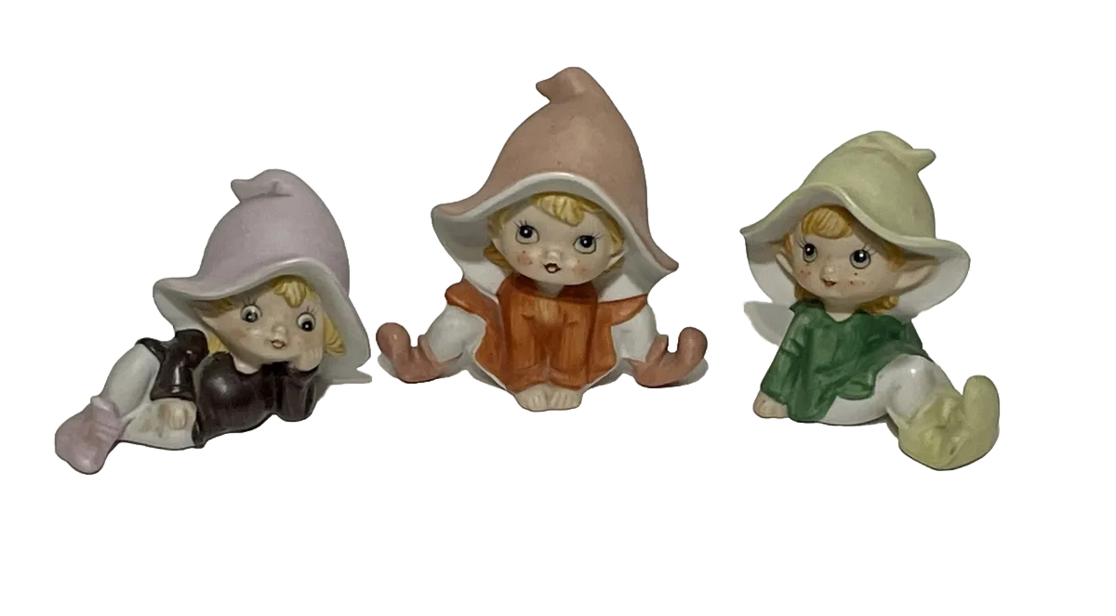 Vintage HOMCO Pixie Elf Set Of 3 Porcelain Figurines 4”H (AE)