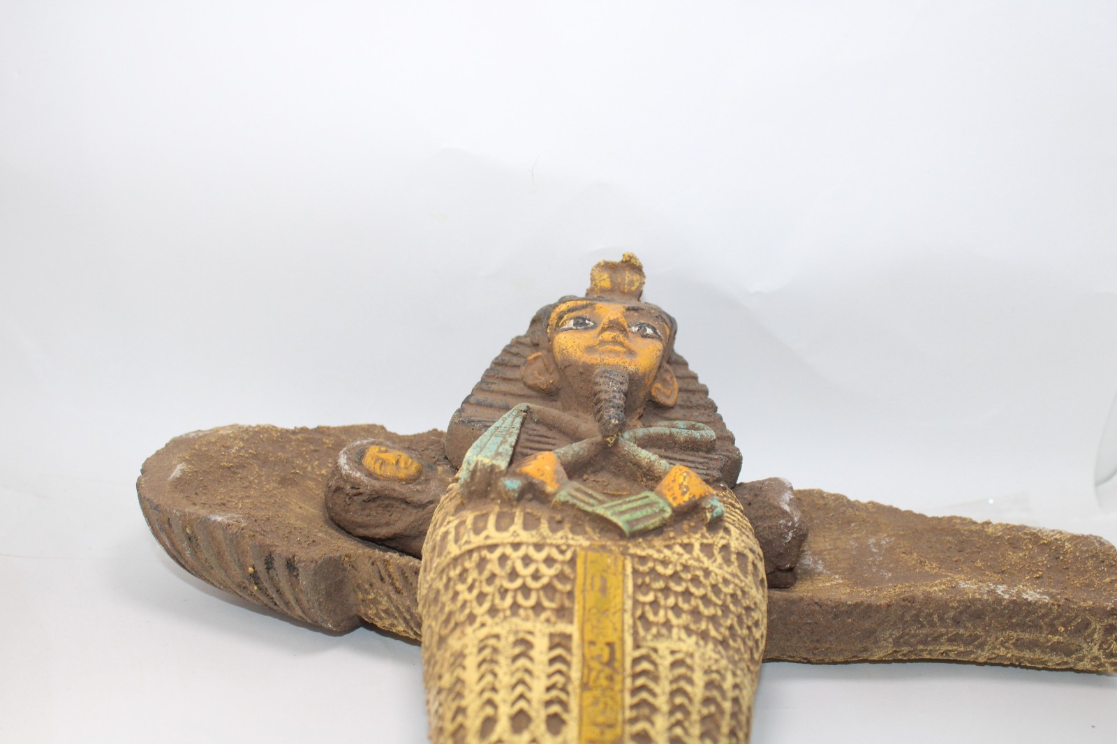 Rare Ancient Egyptian King Tut Wood Sarcophagus with Tutankhamun Mummy Statue