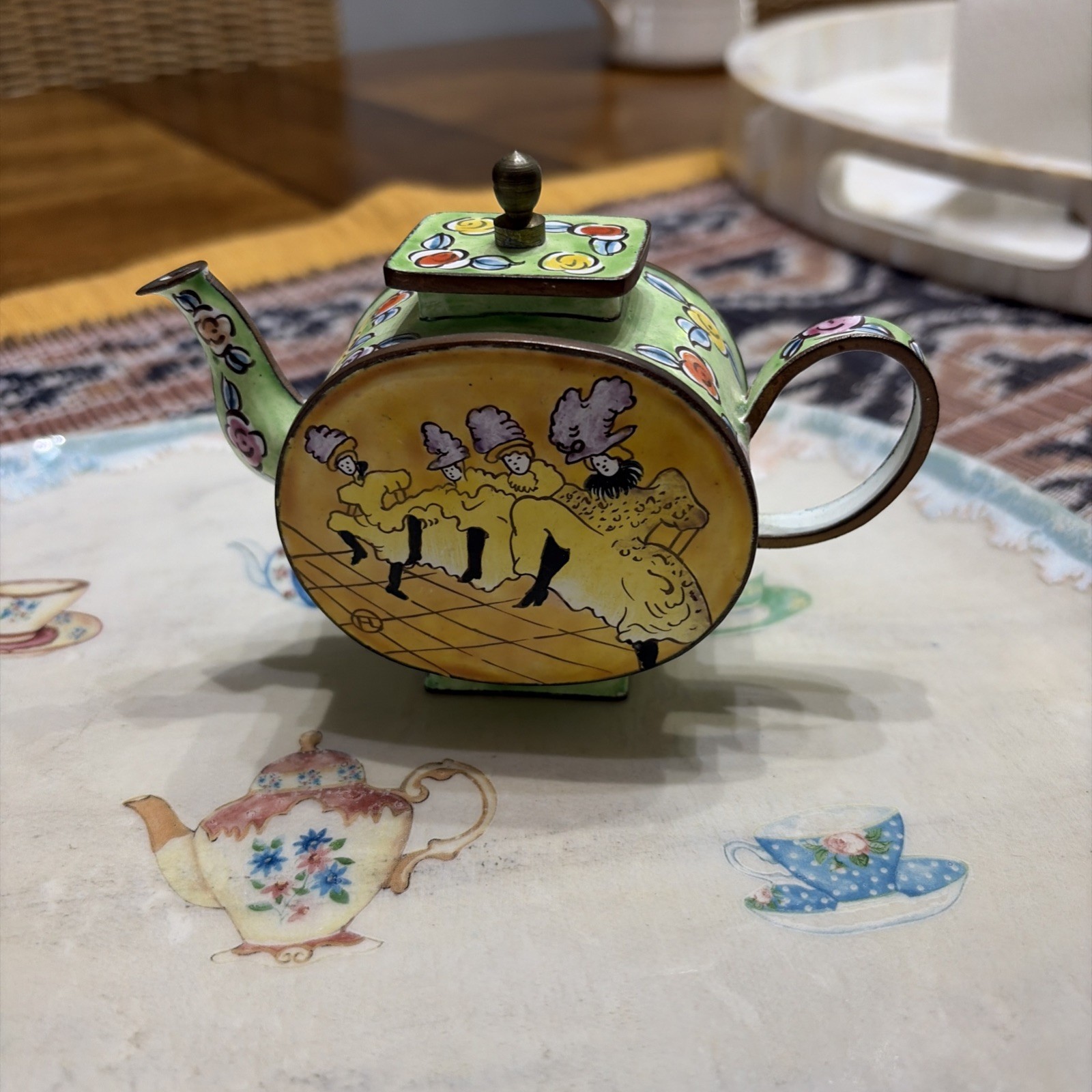 Kelvin Chen Numbered Mini Teapot Hand Painted Enamel French Can Can Girl Dancers