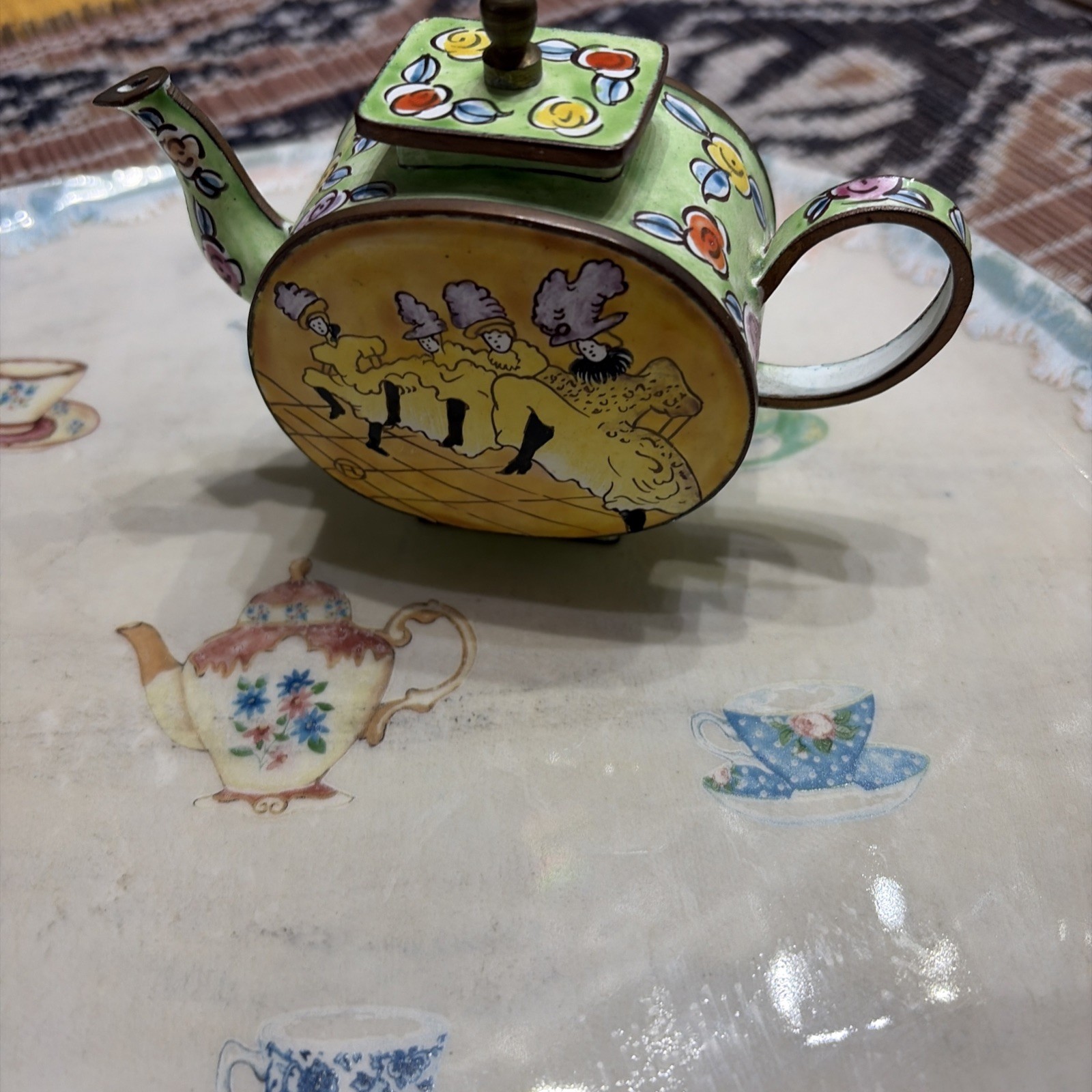 Kelvin Chen Numbered Mini Teapot Hand Painted Enamel French Can Can Girl Dancers