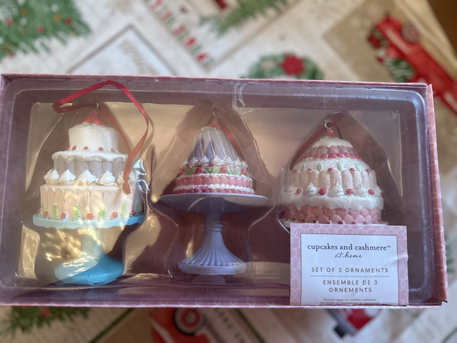 Cupcakes & Cashmere Set of 3 Pastel Sugar Candy Frosted Cake Pedestal Ornaments