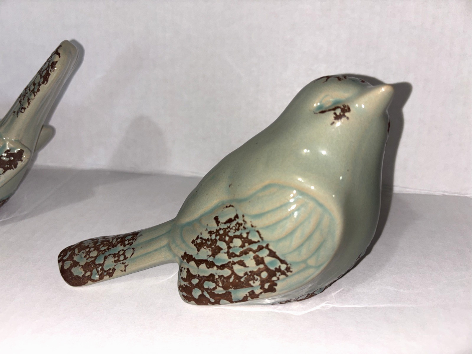 Greenand Brown Smooth & Mat Bird Figurines Distressed Ceramic Decor