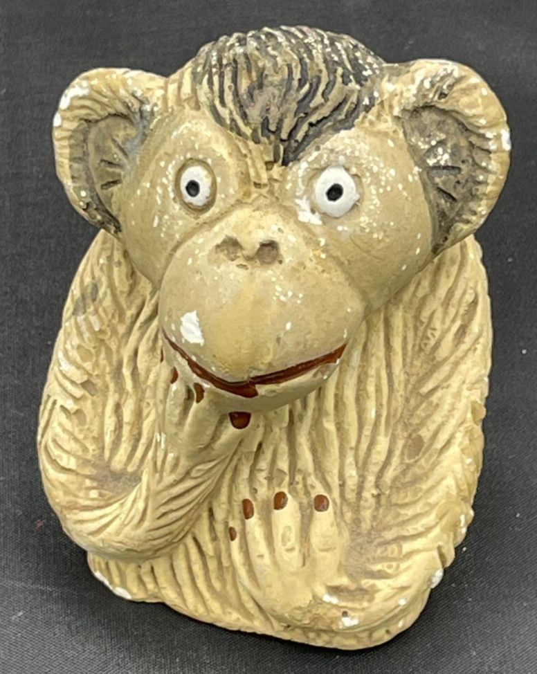 Vintage 1960s? Chalkware or Plaster Monkey Chimpanzee Figurine 3″