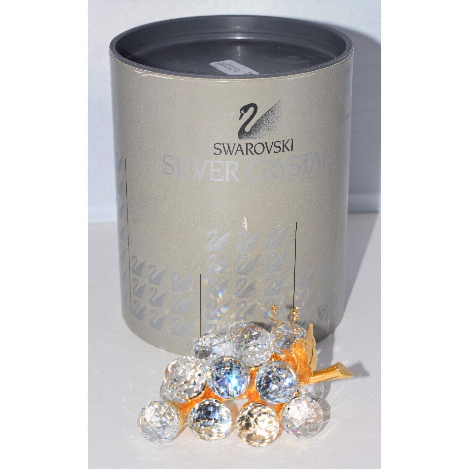 Swarovski 15 Lg Crystal Grapes Gold Stem & Leaf Sparkling Fruit Coll Pin Retired