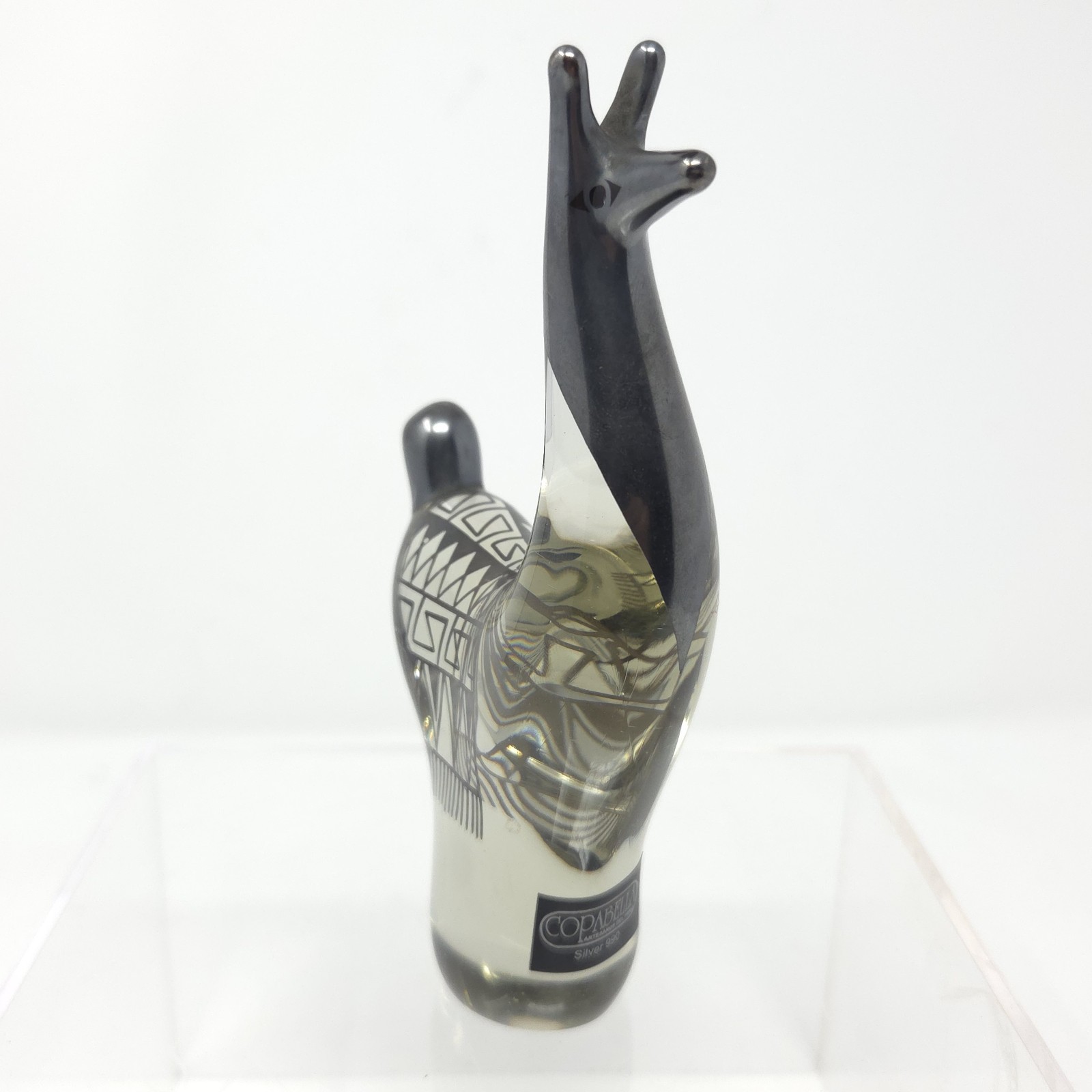 Vtg Copabella Glass Llama Figurine w/ 990 Silver Overlay Peruvian Peru 5 Inch