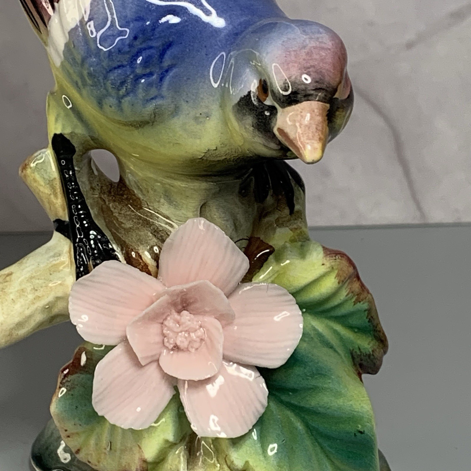 Vintage China Porcelain Bird On Blooming Tree Branch Figurine Japan