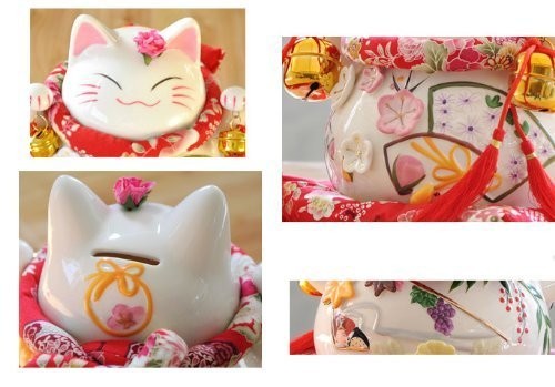 Medium Maneki-Neko Lucky Cat Money Box Fine China Waving Cat, Fortune Decor Gift