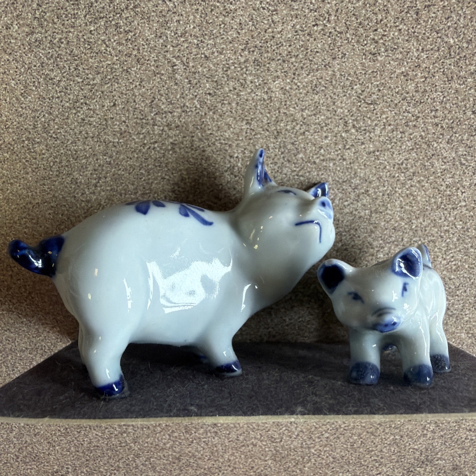 Cute Set of Two Vintage Blue and White Delft Ceramic Pigs