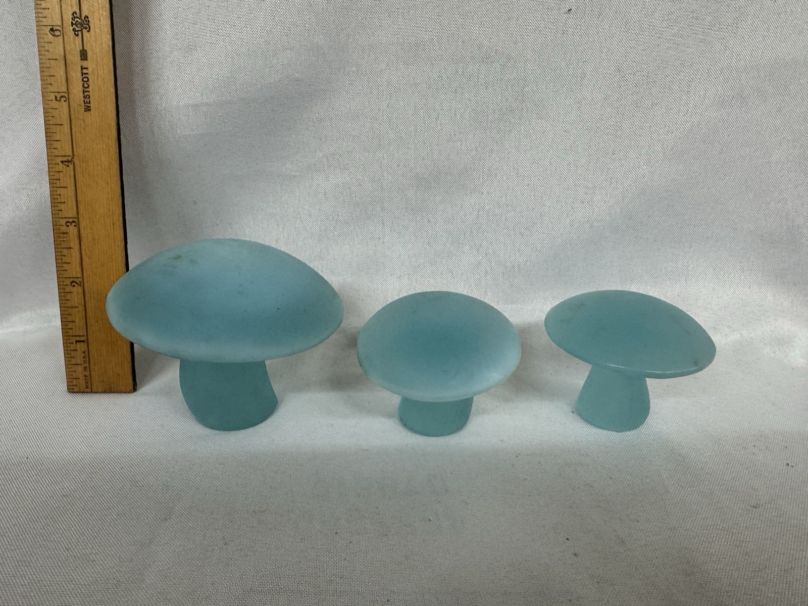 Viking Blue Opalescent Satin Glass Mushroom Set by Mosser (Set of 3)