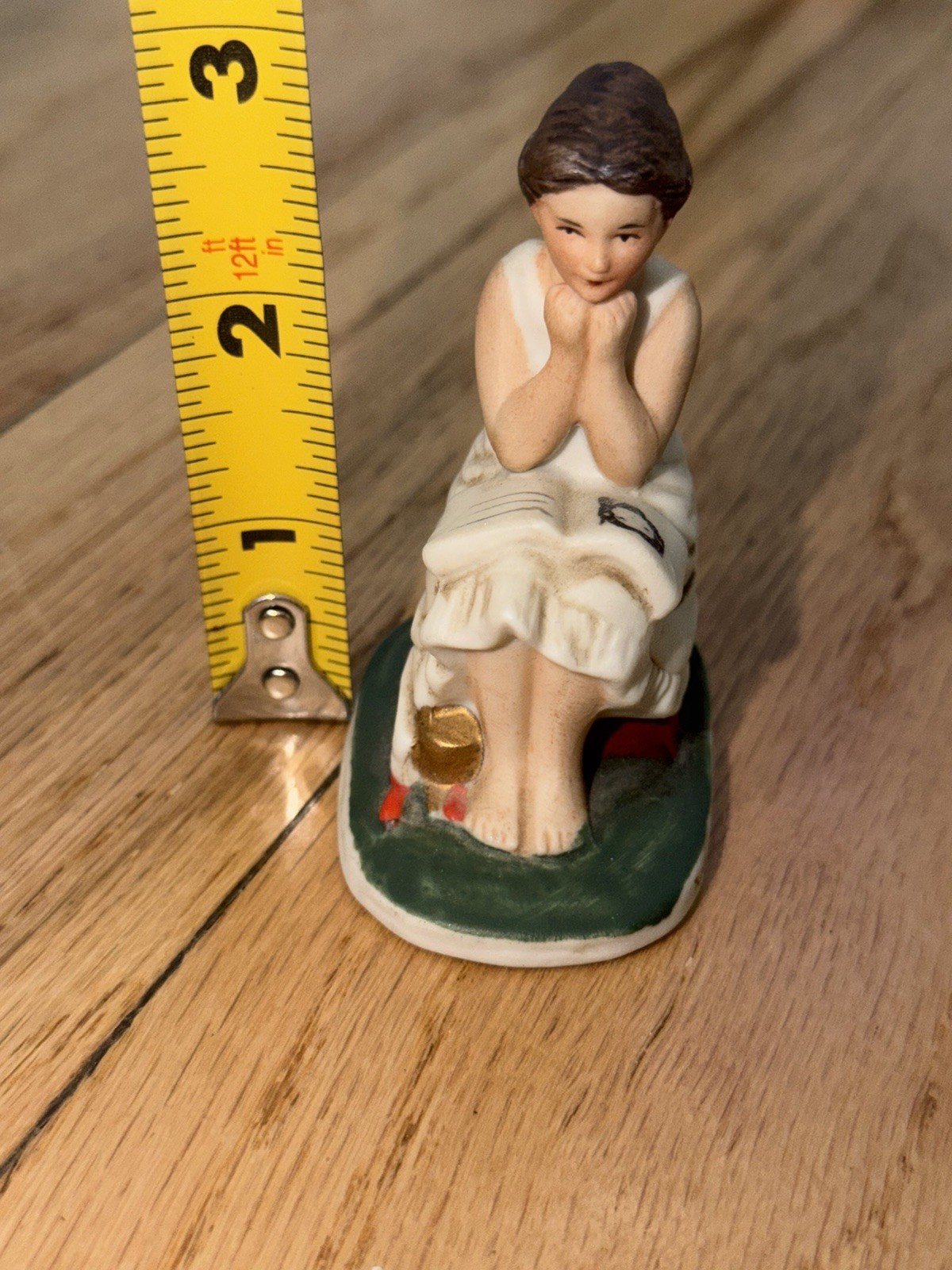 Norman Rockwell Ceramic Woman Figurine White Red Brown Green 3.5 in