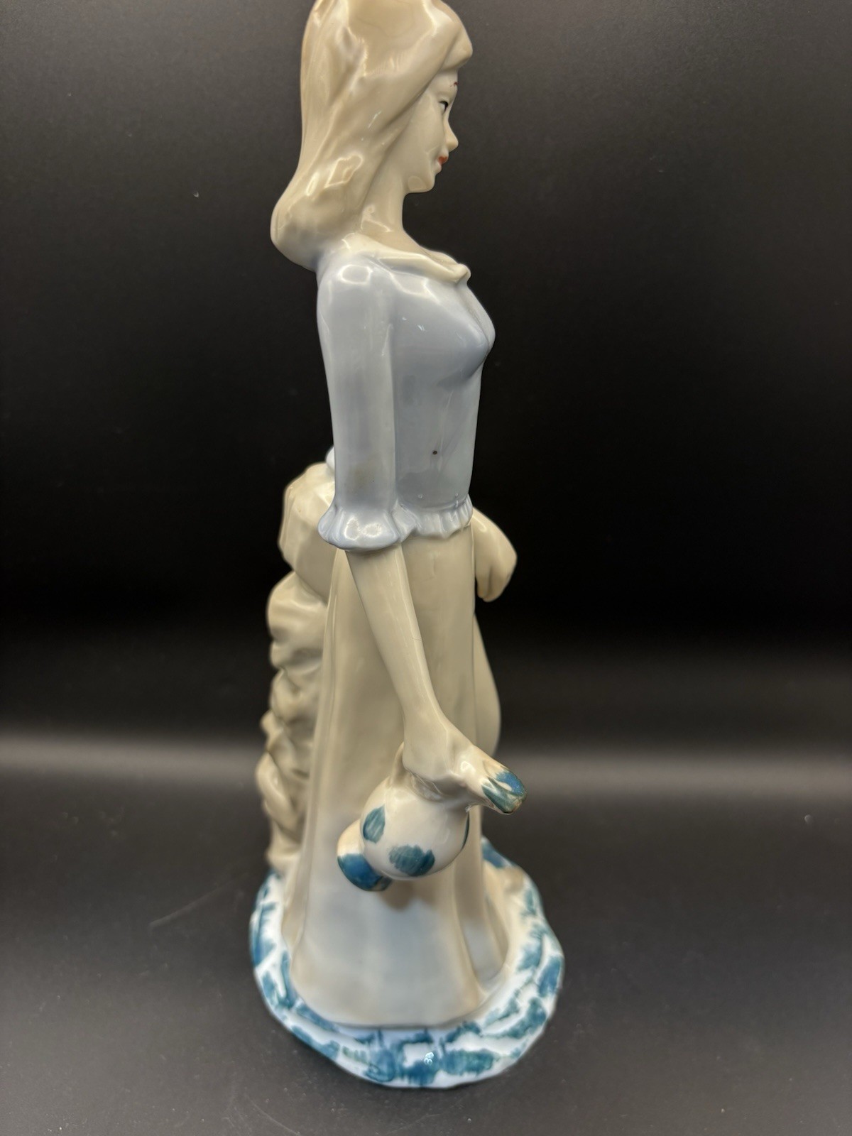 Vintage Porcelain Lady Figurine with Bird & Doves, Blue Dress, 11” Tall Collect