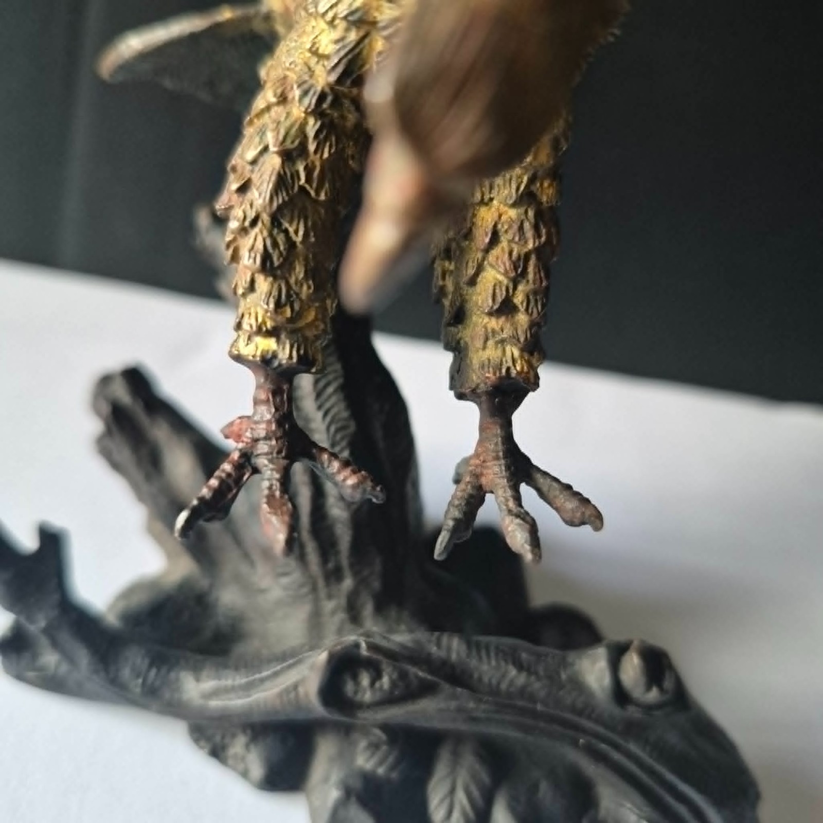 Solid Bronze Eagle Sculpture Hunting/Launching From Branch 8″ Heavy 3 lbs Patina