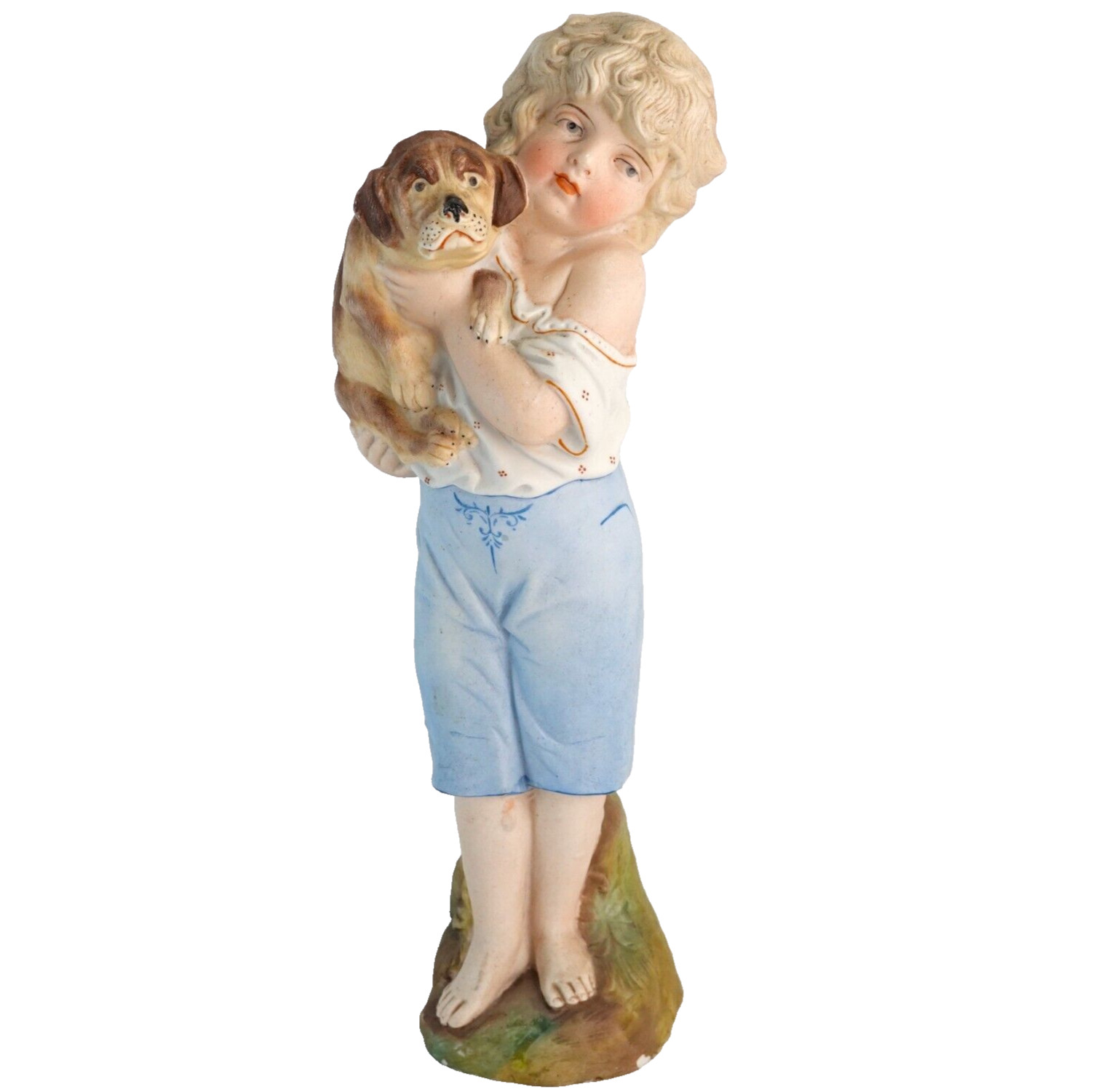 Heubach Bisque Porcelain Boy and Dog Figurine