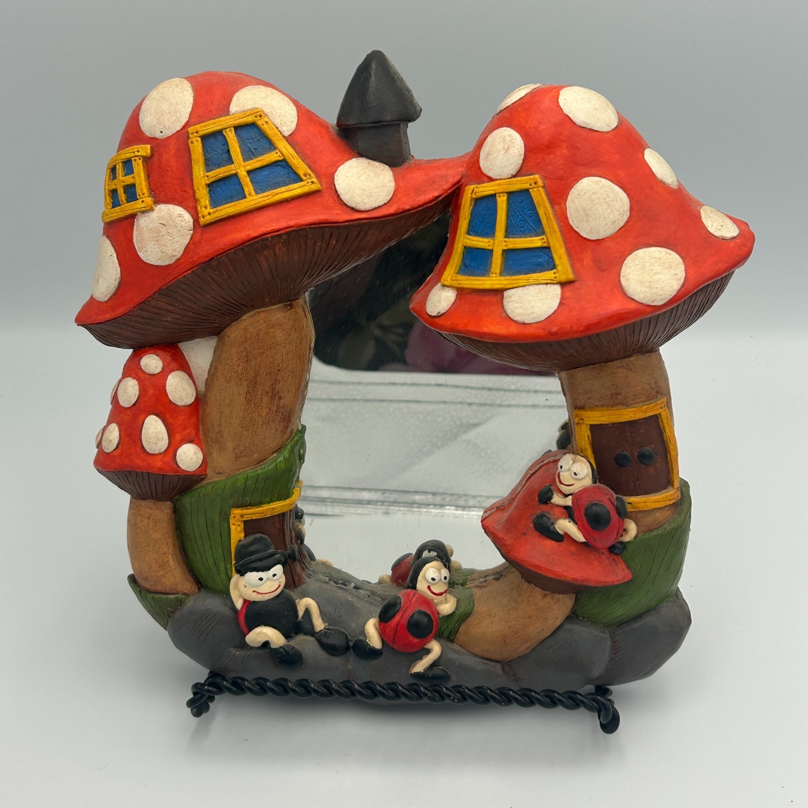 Vintage Chalkware Fairy House Mushroom Ladybug Mirror Red White Wall Juta S ’76