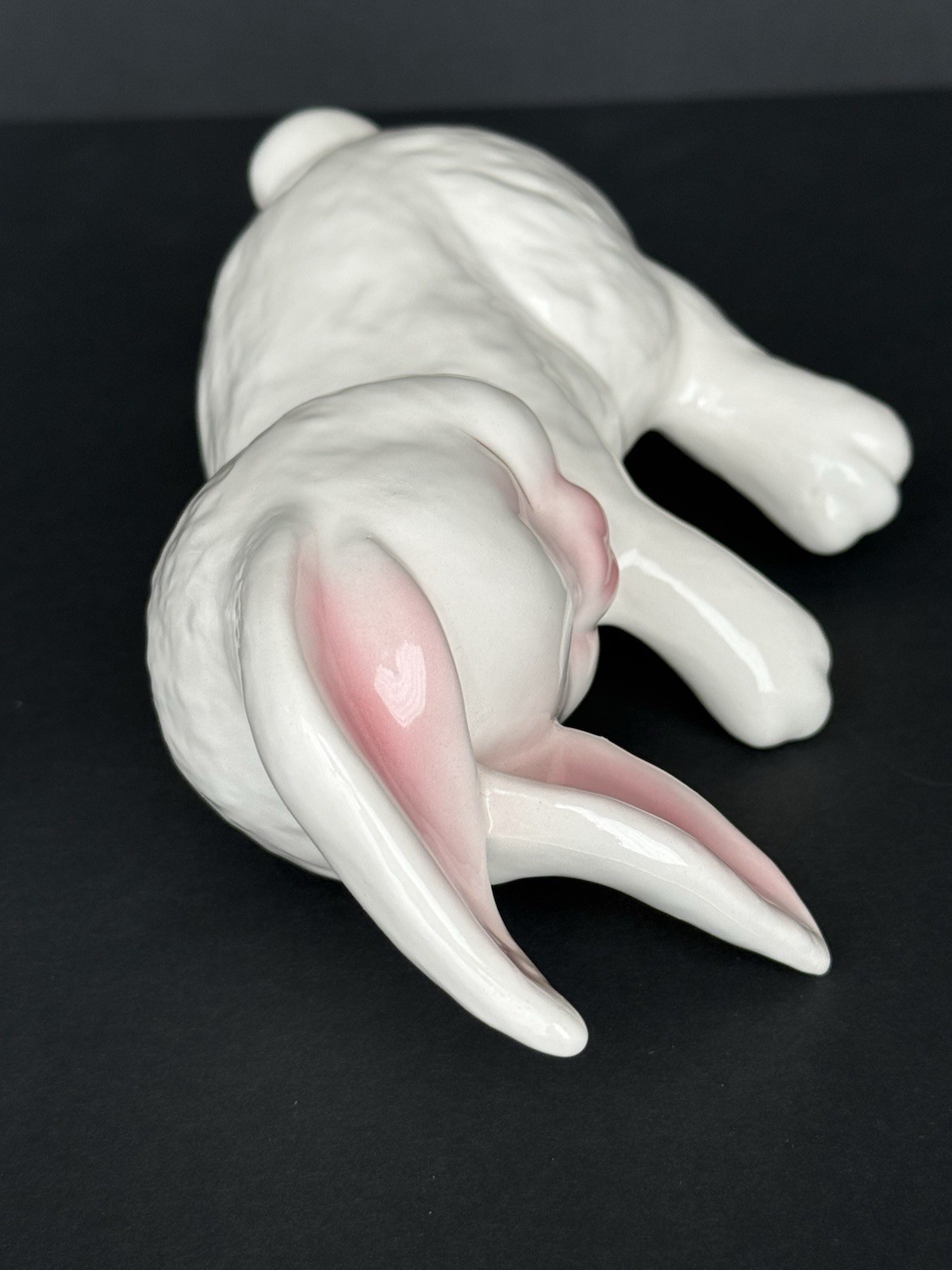Vintage Sleeping Bunny Rabbit Ceramic Shelf Sitter/Mantel Display White/Pink USA