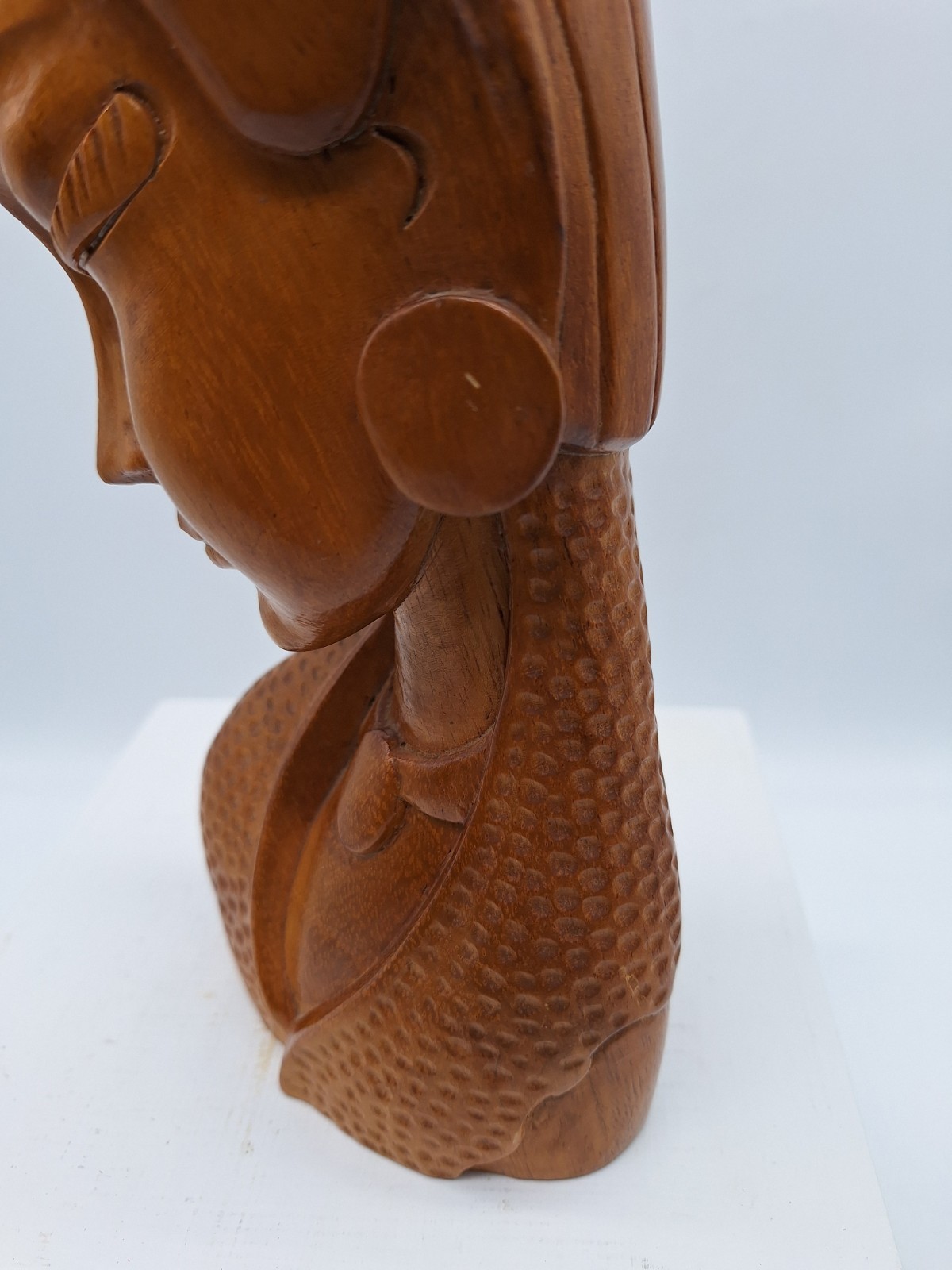 Vintage Carved Mid Century Modern Wooden Woman Sculpture Bust 10″ Tidong