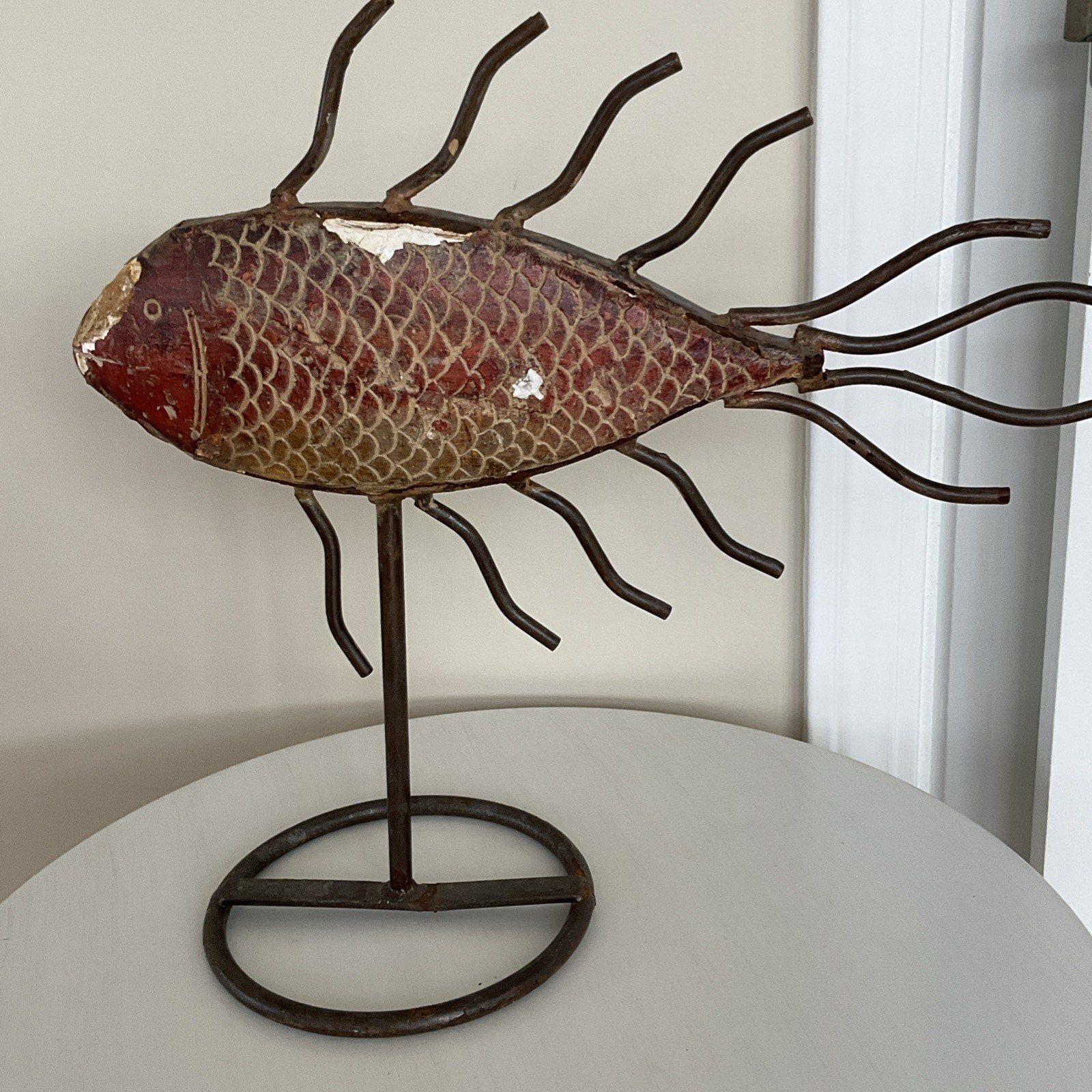 Iron Red Fish Sculpture Ceramic & Metal Handcrafted in India Contemporary Art