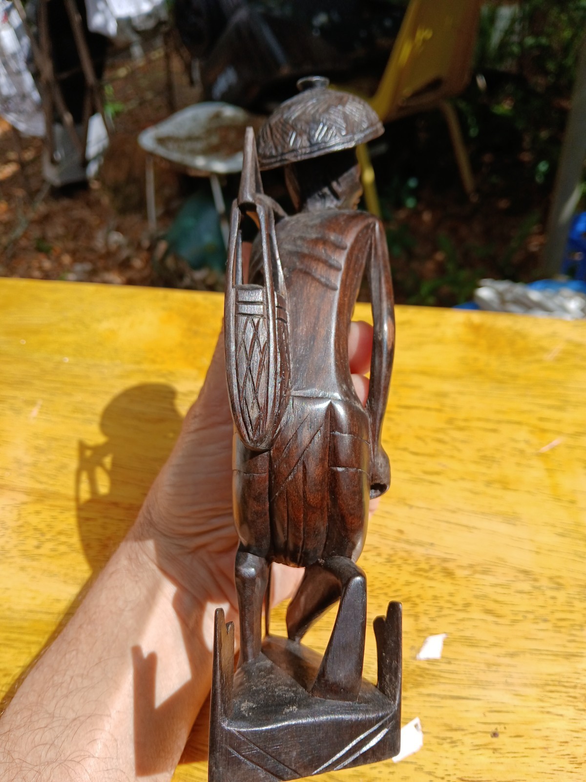 Antique Vintage Early 20th century Gardener Chinese Carved Wood Sculpture Statue